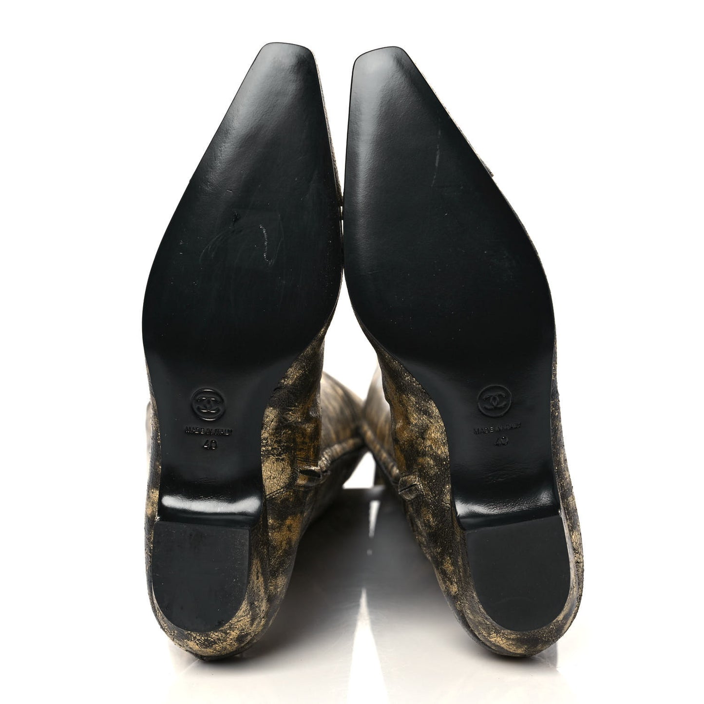 Metallic Lambskin Over the Knee Boots 40 Gold Black