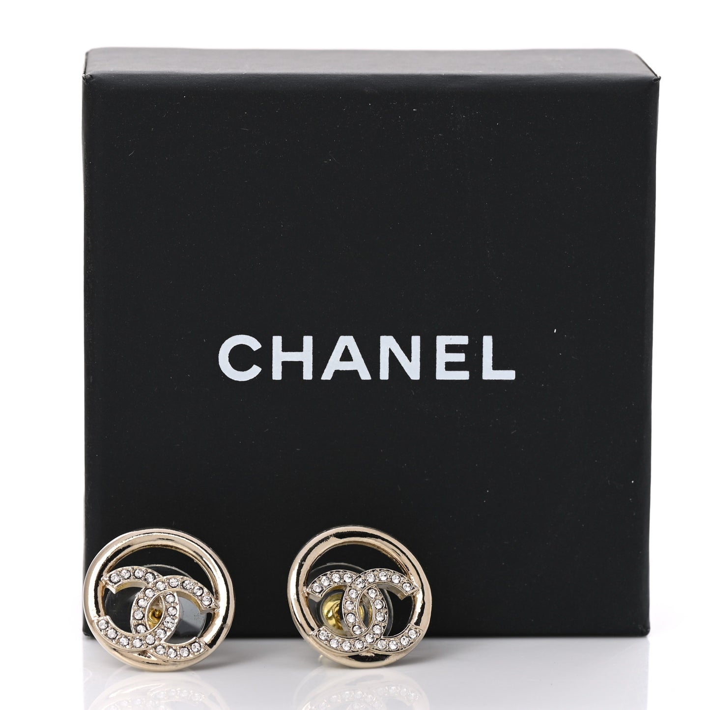 Crystal CC Round Earrings Gold