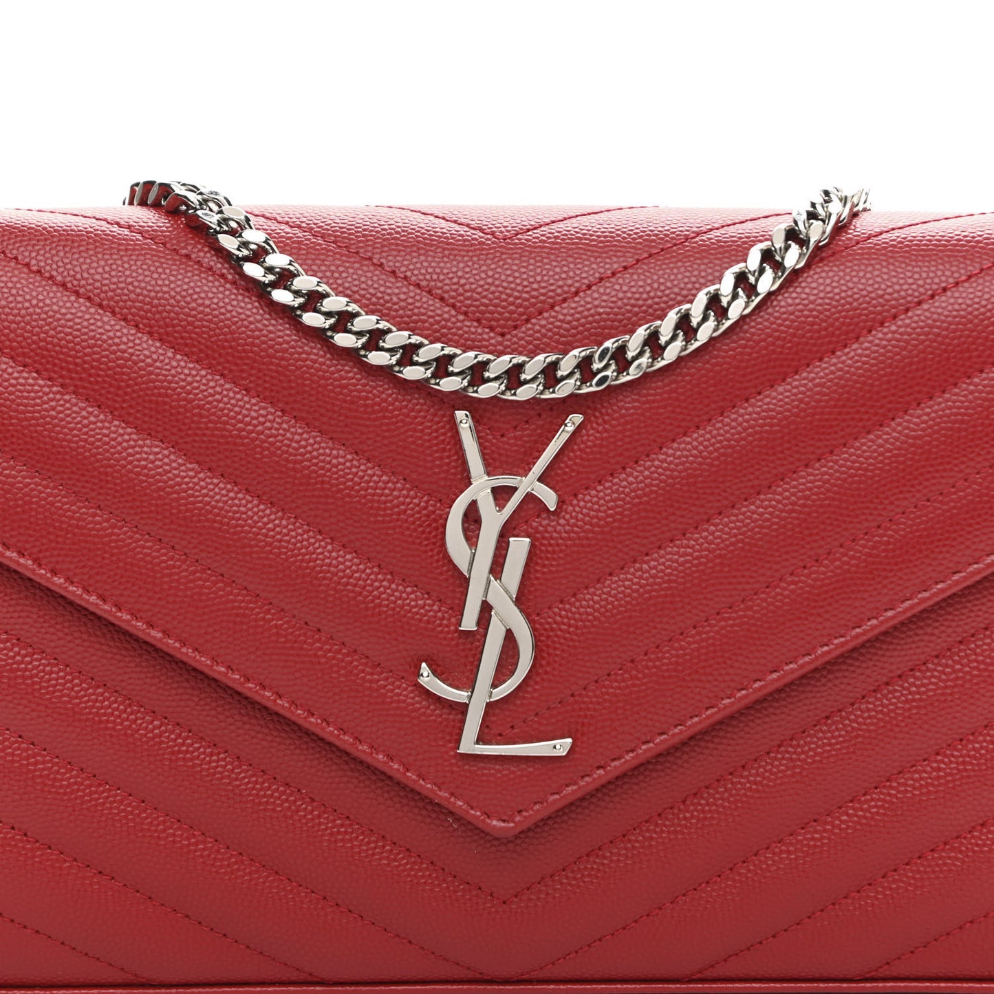 Grain De Poudre Matelasse Chevron Monogram Chain Wallet Red