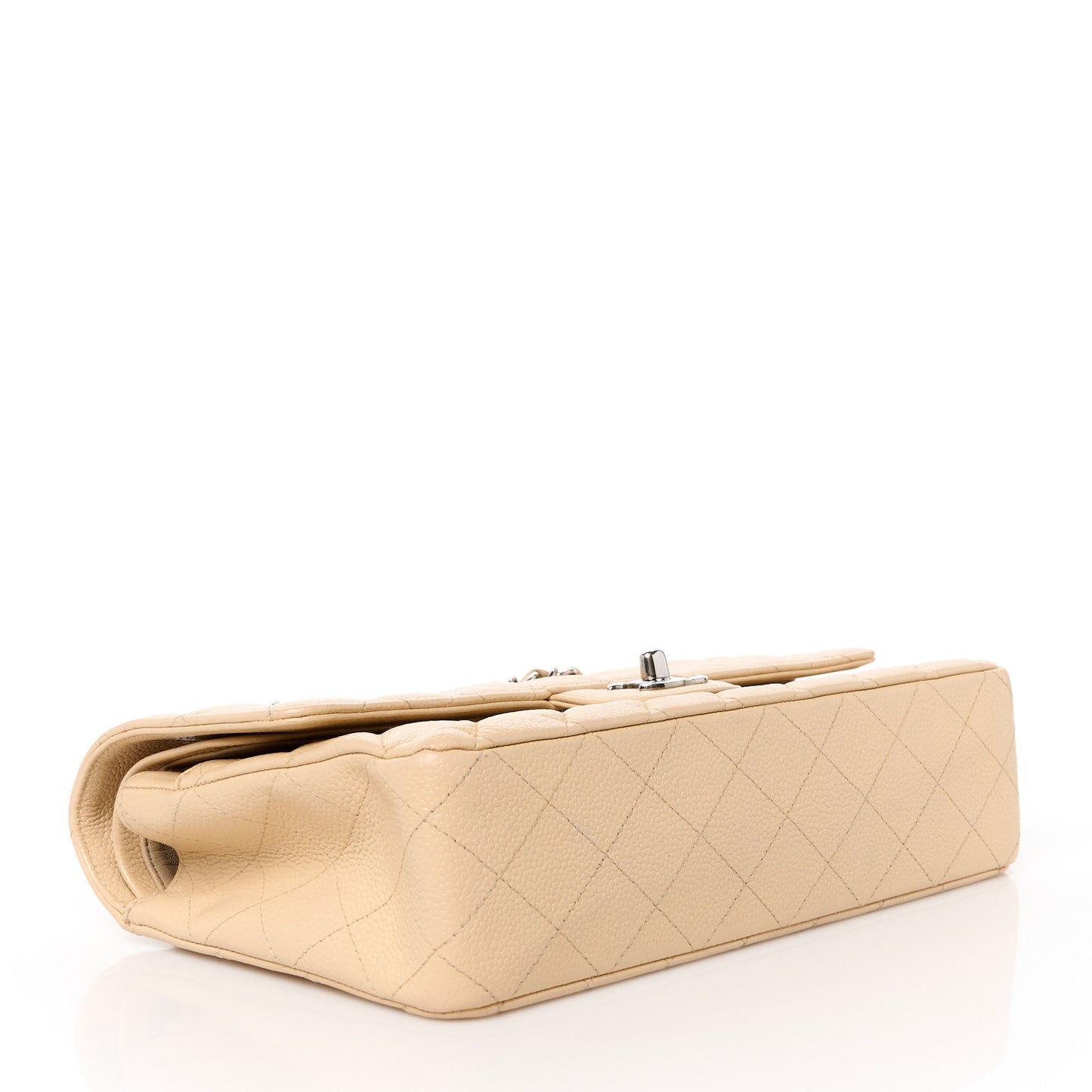 Caviar Quilted Medium Double Flap Beige