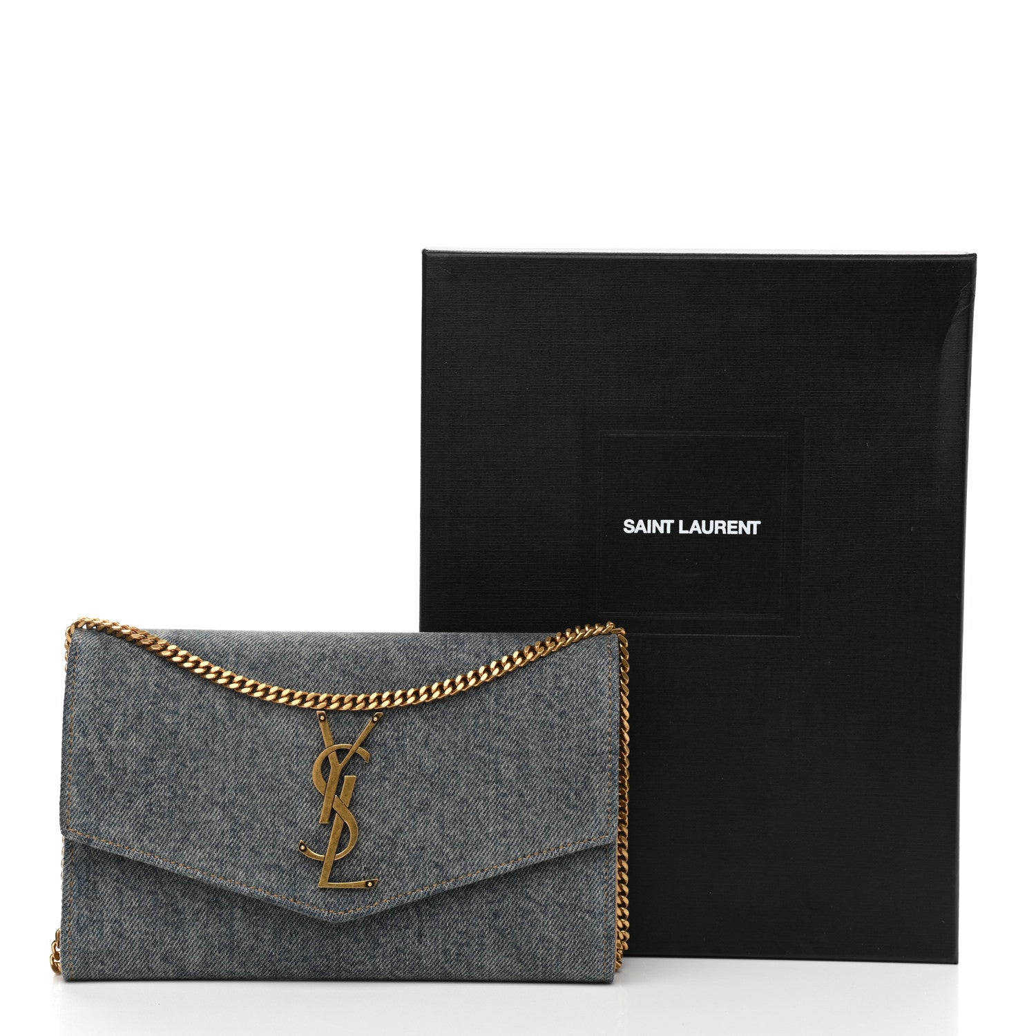 Saint Laurent Denim Monogram Chain Wallet Rodeo Blue Cinnamon 10 of 10