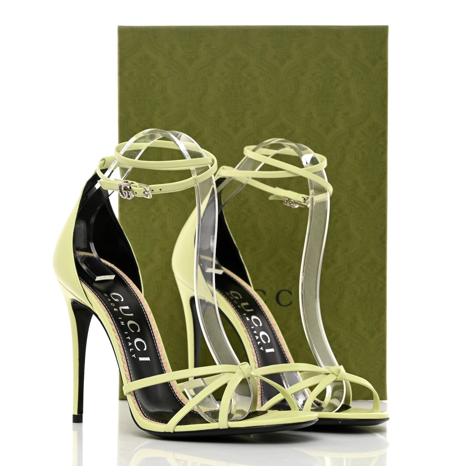 Gucci Nappa Charlotte GG Ankle Strap High Heel Sandals 39.5 Pistachio Green 8 of 8