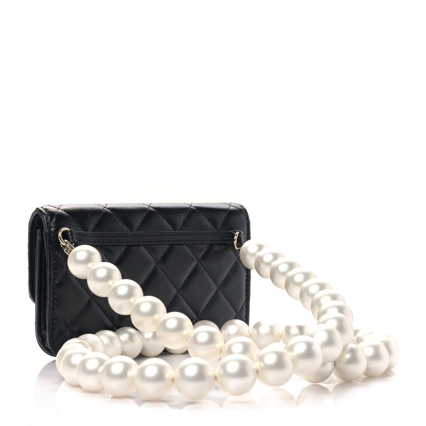 Calfskin Quilted Mini Maxi Pearls Wallet On Chain WOC Black