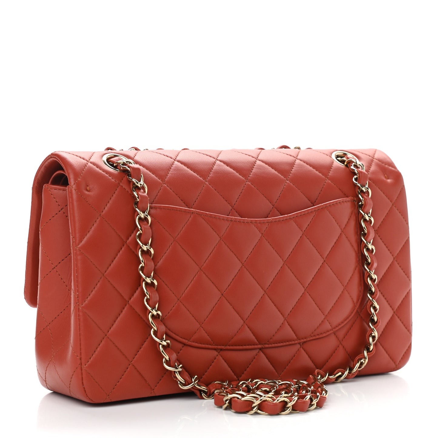 Lambskin Quilted Medium Double Flap Brown