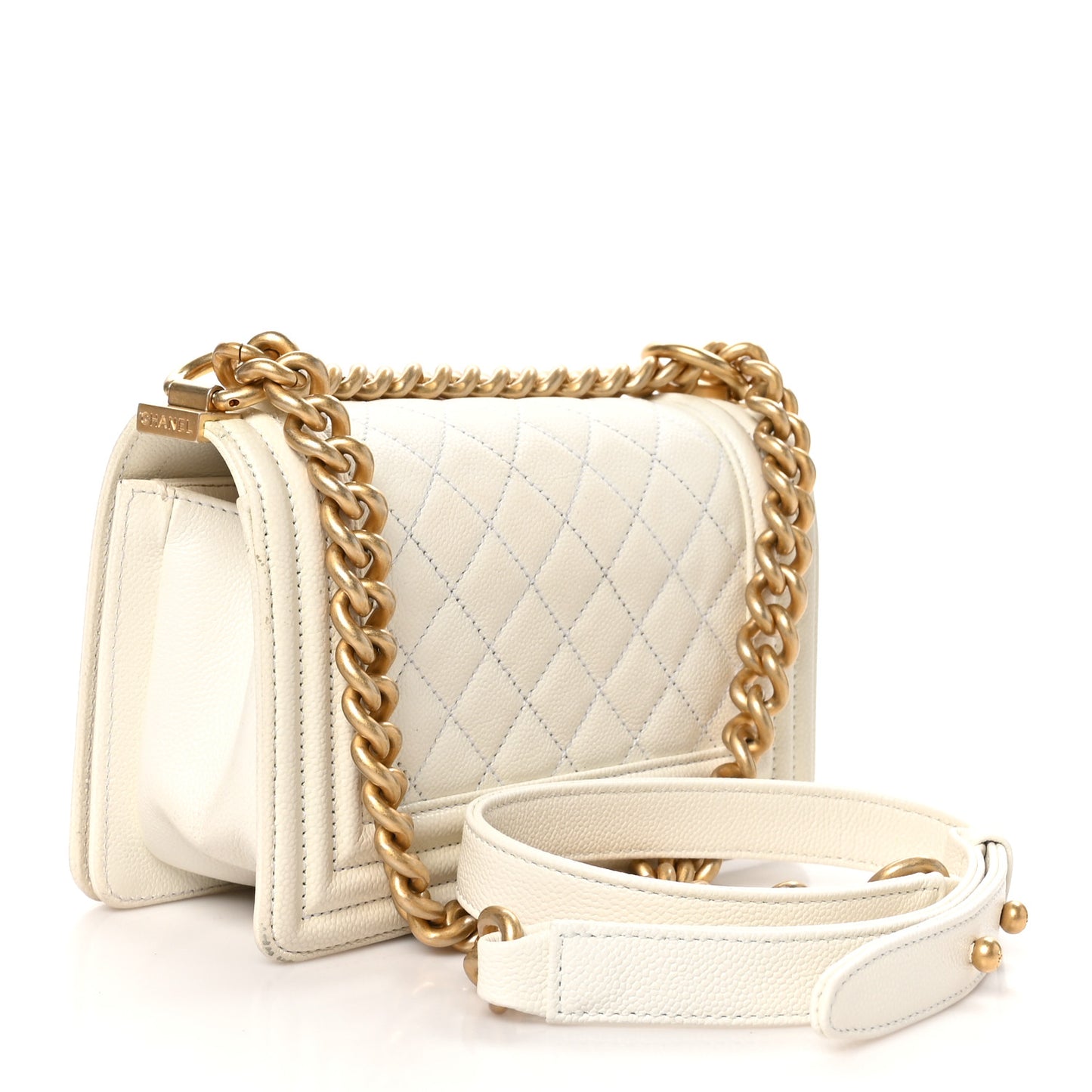 Caviar Quilted Small Boy Flap White
