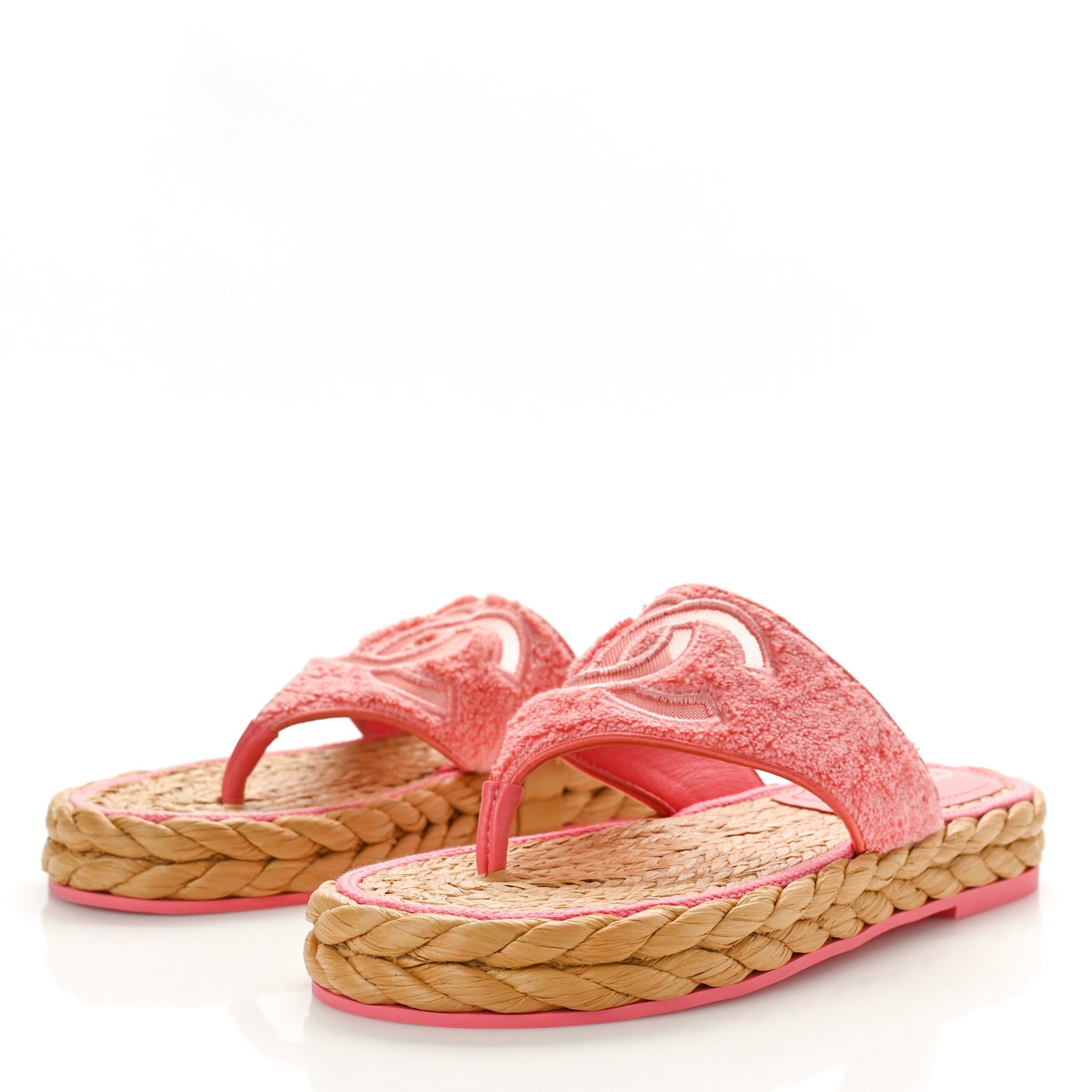 Terry Cloth Raffia CC Logo Thong Sandals 37 Pink