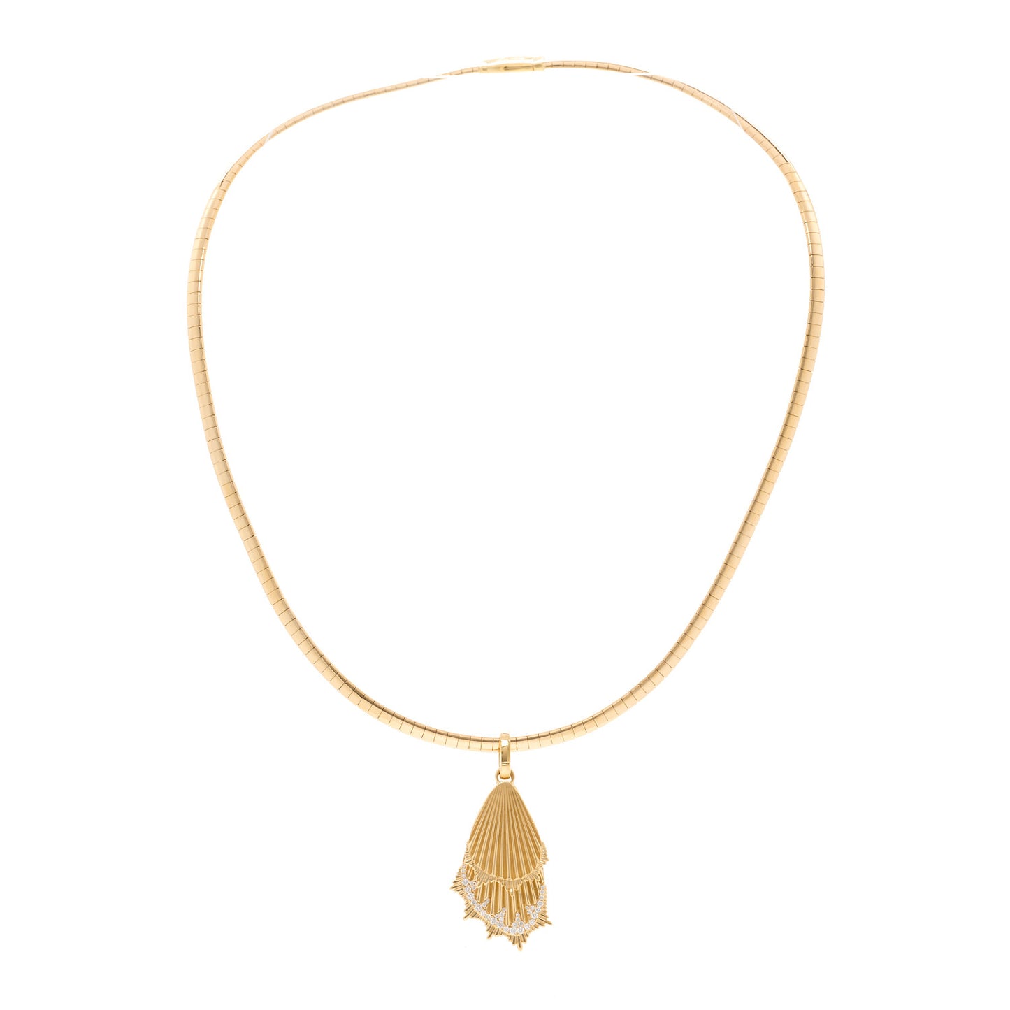 18K Yellow Gold Diamond Large Butterfly Wings Pendant Small Sleek Collar Necklace