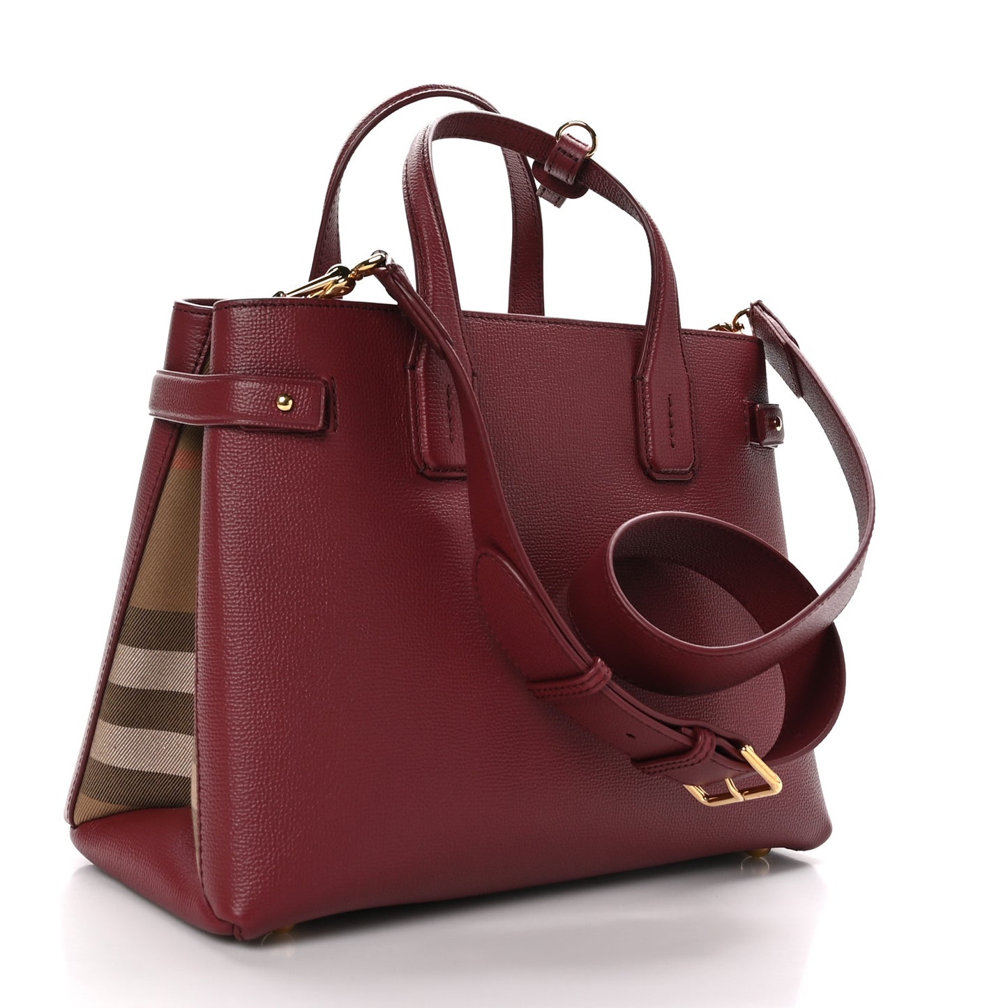 Grainy Calfskin House Check Medium Banner Tote Crimson