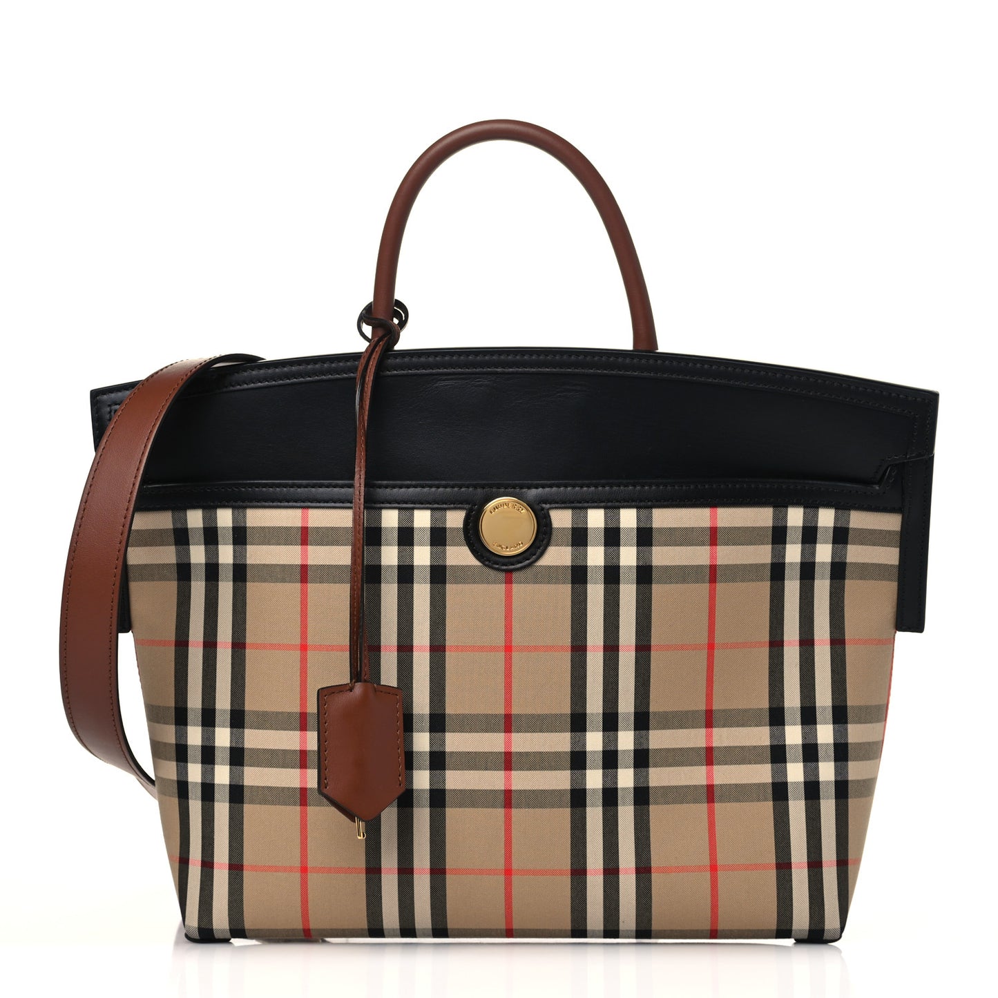 Calfskin Vintage Check Small Society Top Handle Bag Archive Beige Black