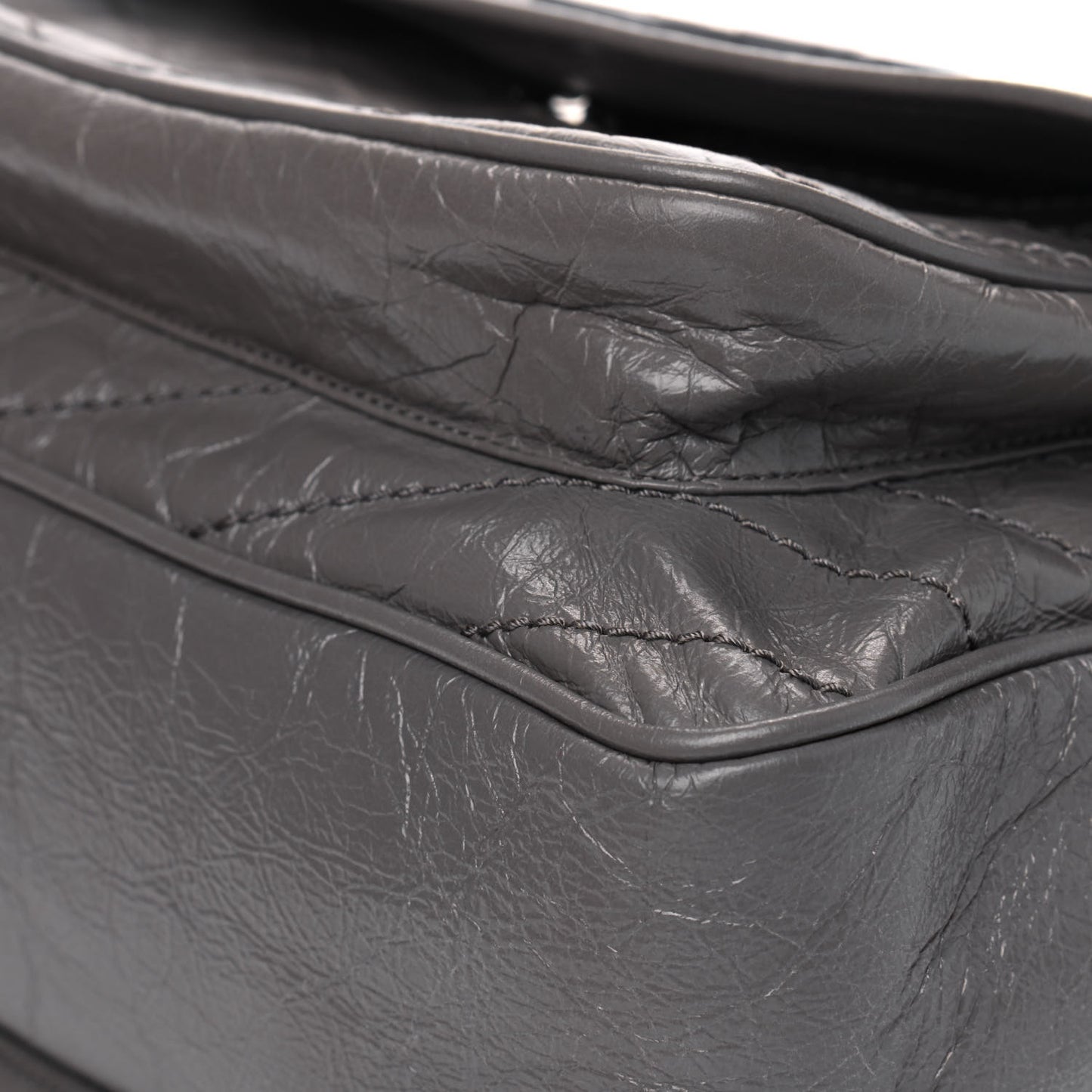 Crinkled Calfskin Matelasse Monogram Large Niki Chain Satchel Fog