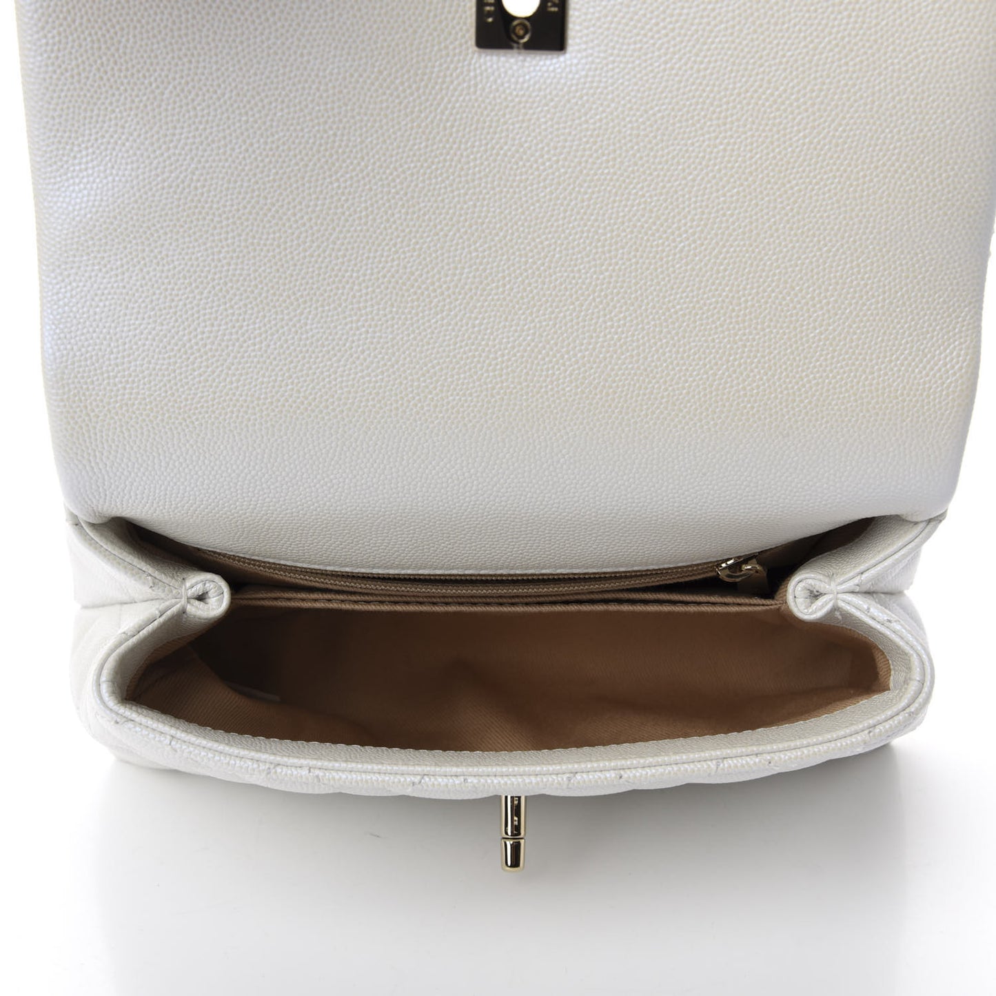 Iridescent Caviar Quilted Mini Coco Handle Flap White