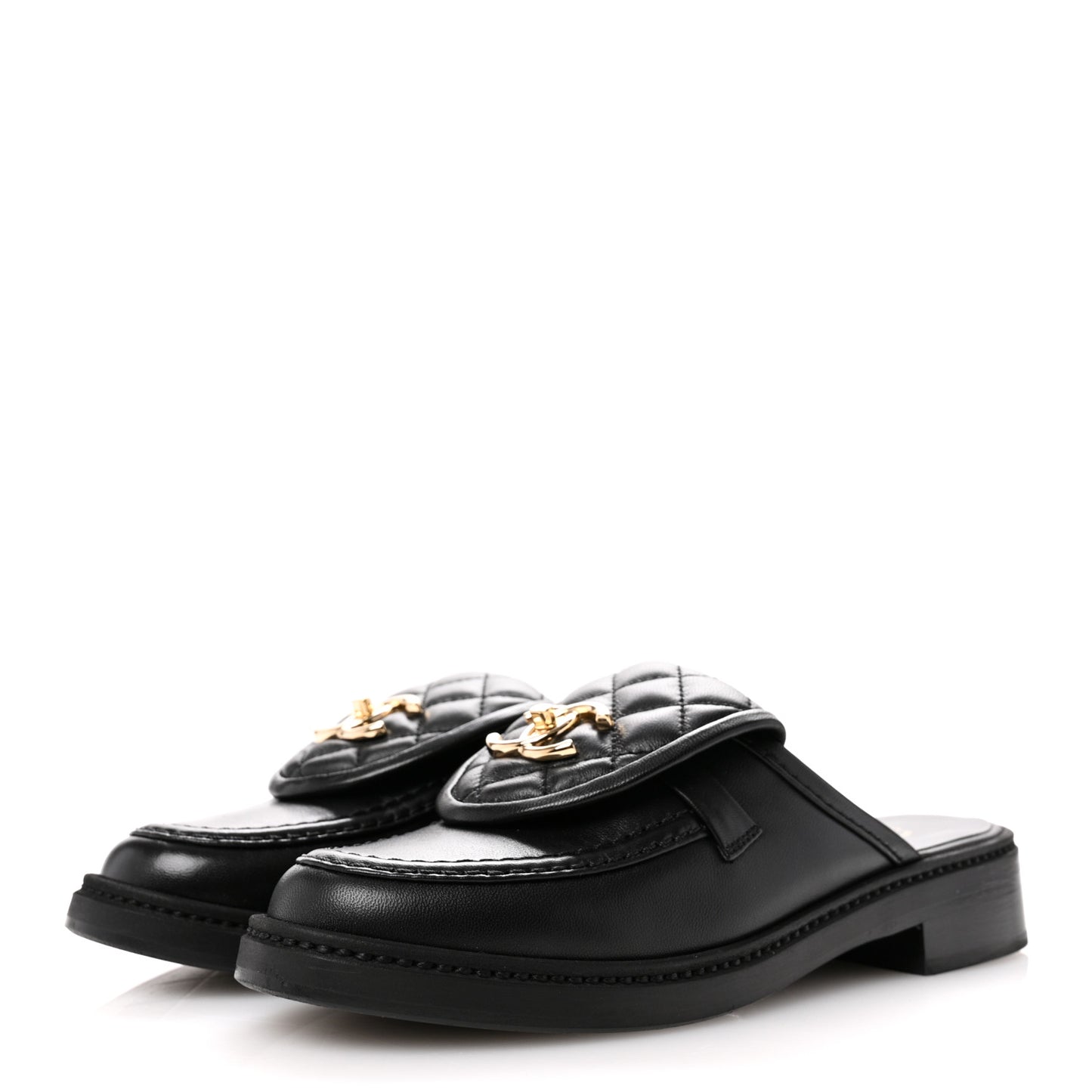 Lambskin Quilted CC Turnlock Mules 36 Black