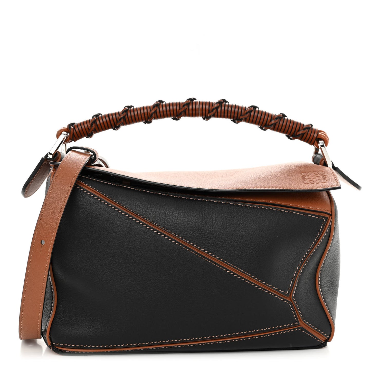 Calfskin Small Craft Puzzle Bag Tan Black