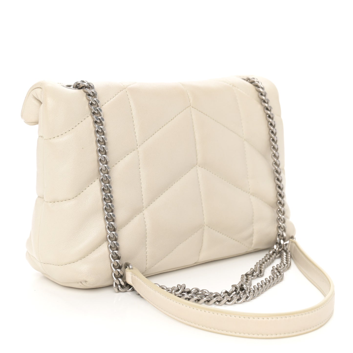 Lambskin Quilted Mini Loulou Puffer Monogram Chain Satchel Crema Soft