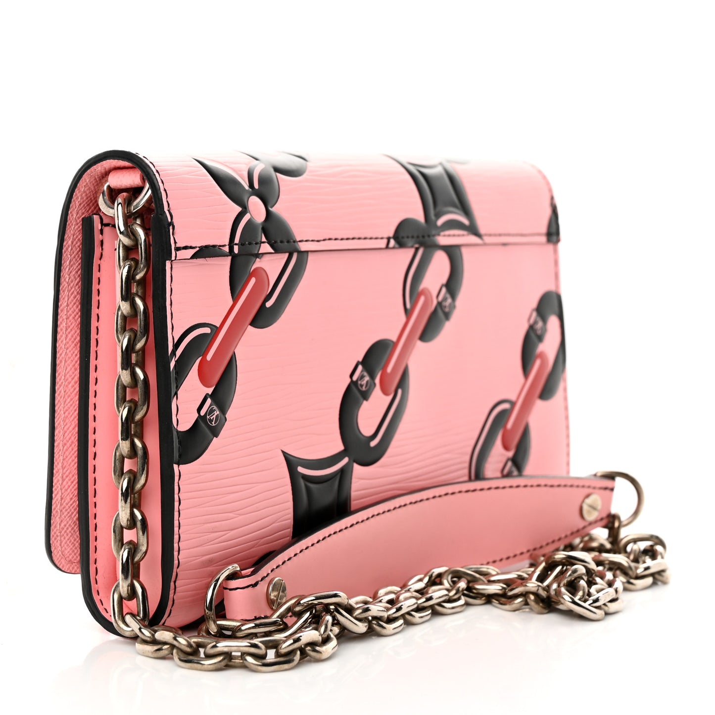 Epi Chain Flower Print Twist Chain Wallet Pink