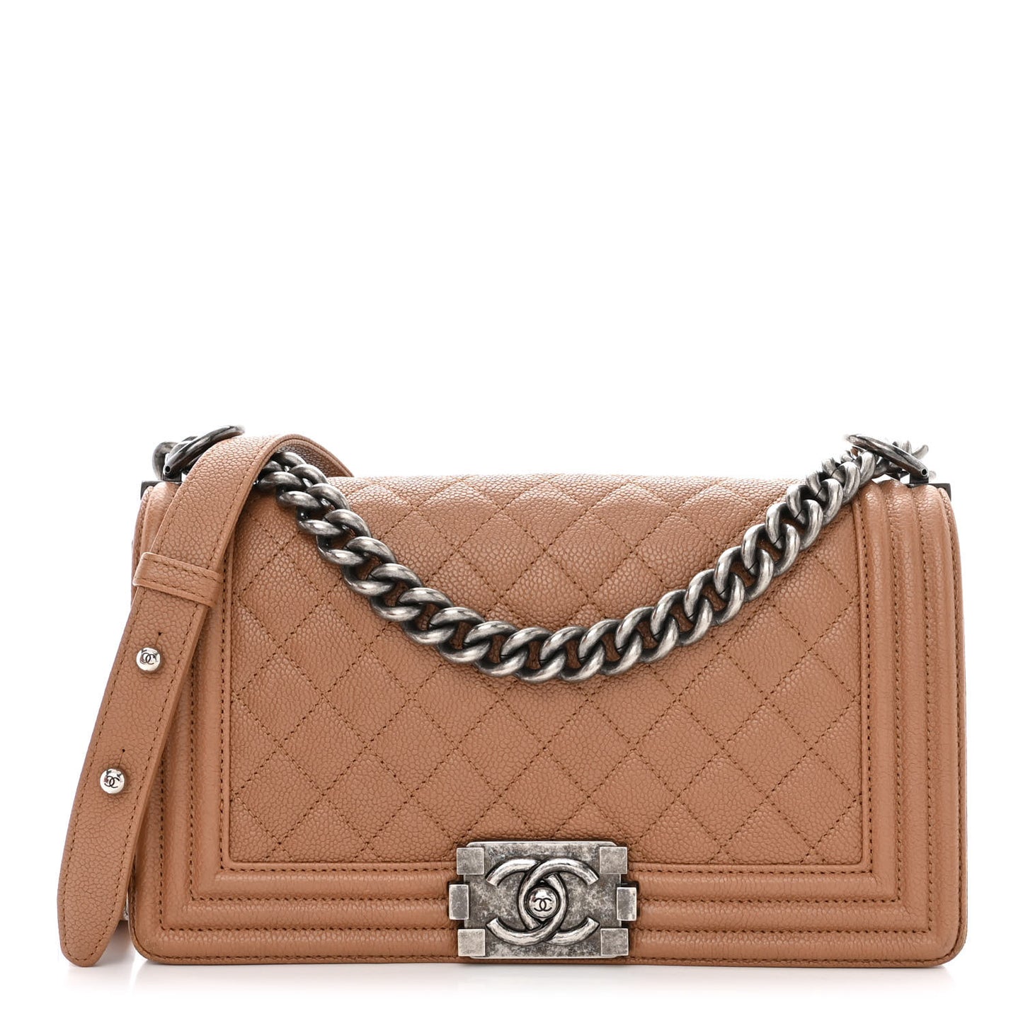 Caviar Quilted Medium Boy Flap Light Brown