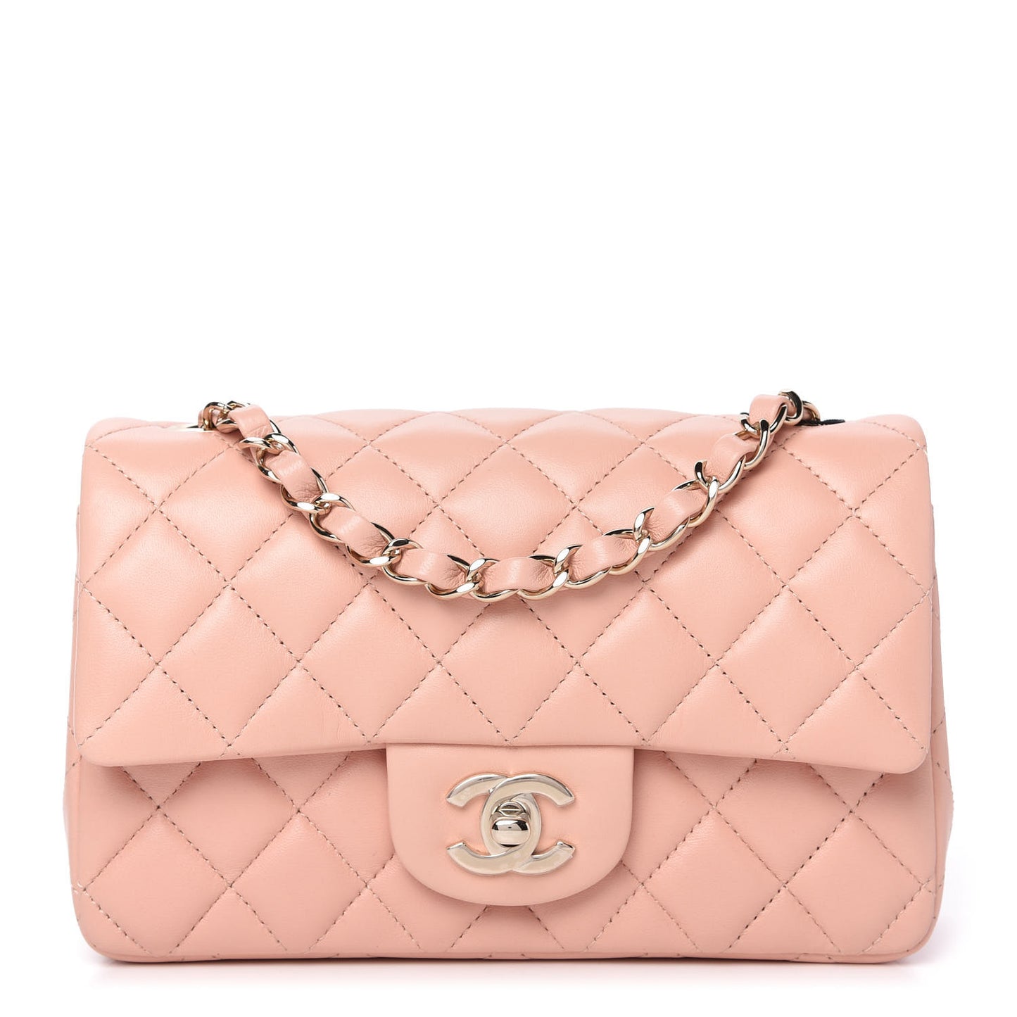 Lambskin Quilted Mini Rectangular Flap Light Pink