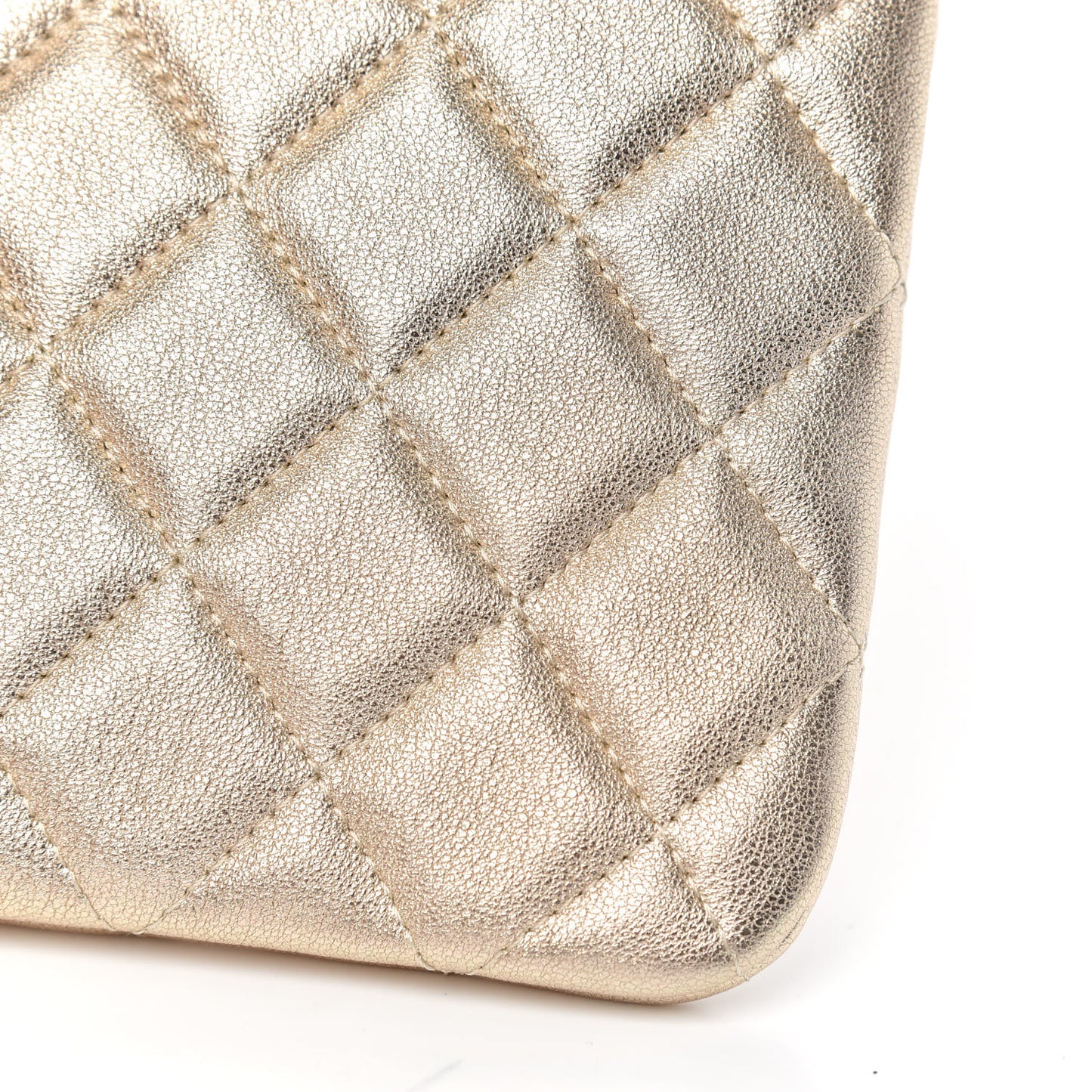 Metallic Lambskin Quilted Medium Cosmetic Case Gold