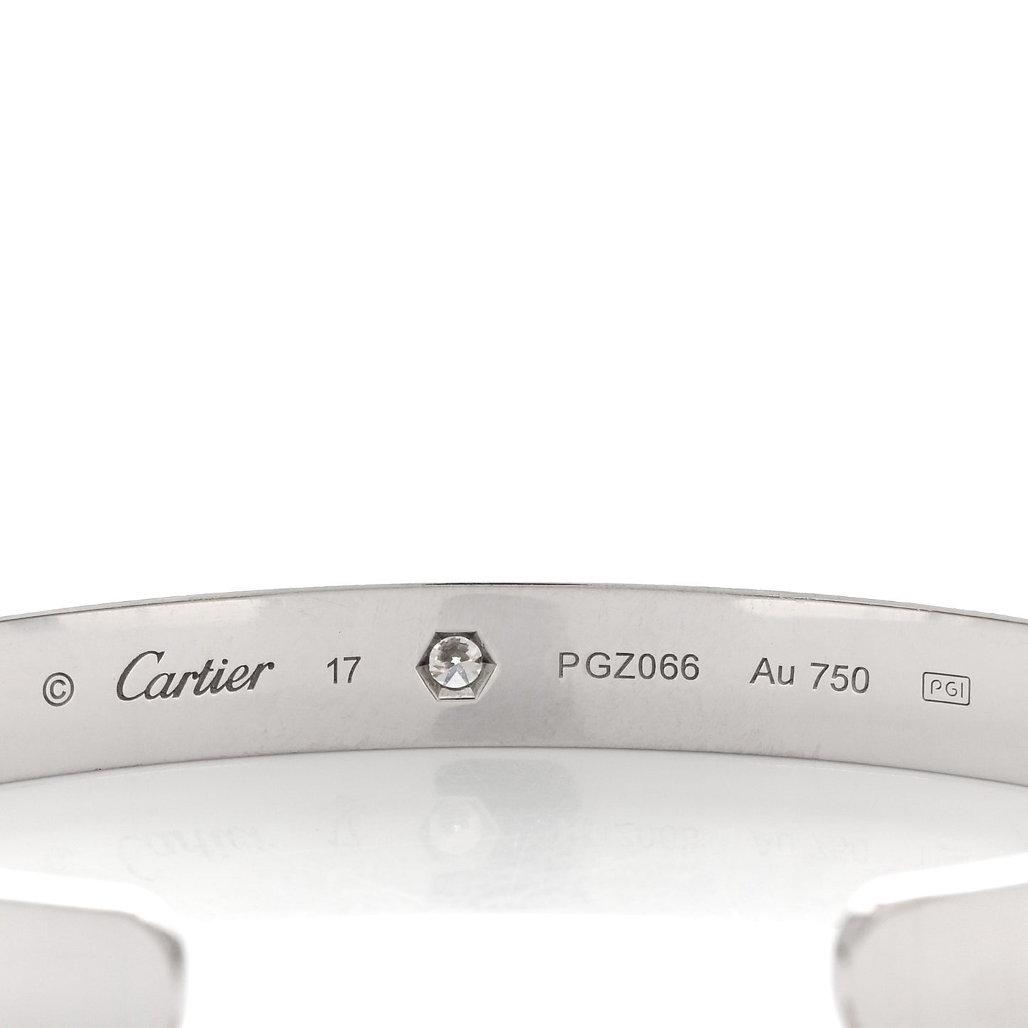 18K White Gold 1 Diamond LOVE Cuff Bracelet 17