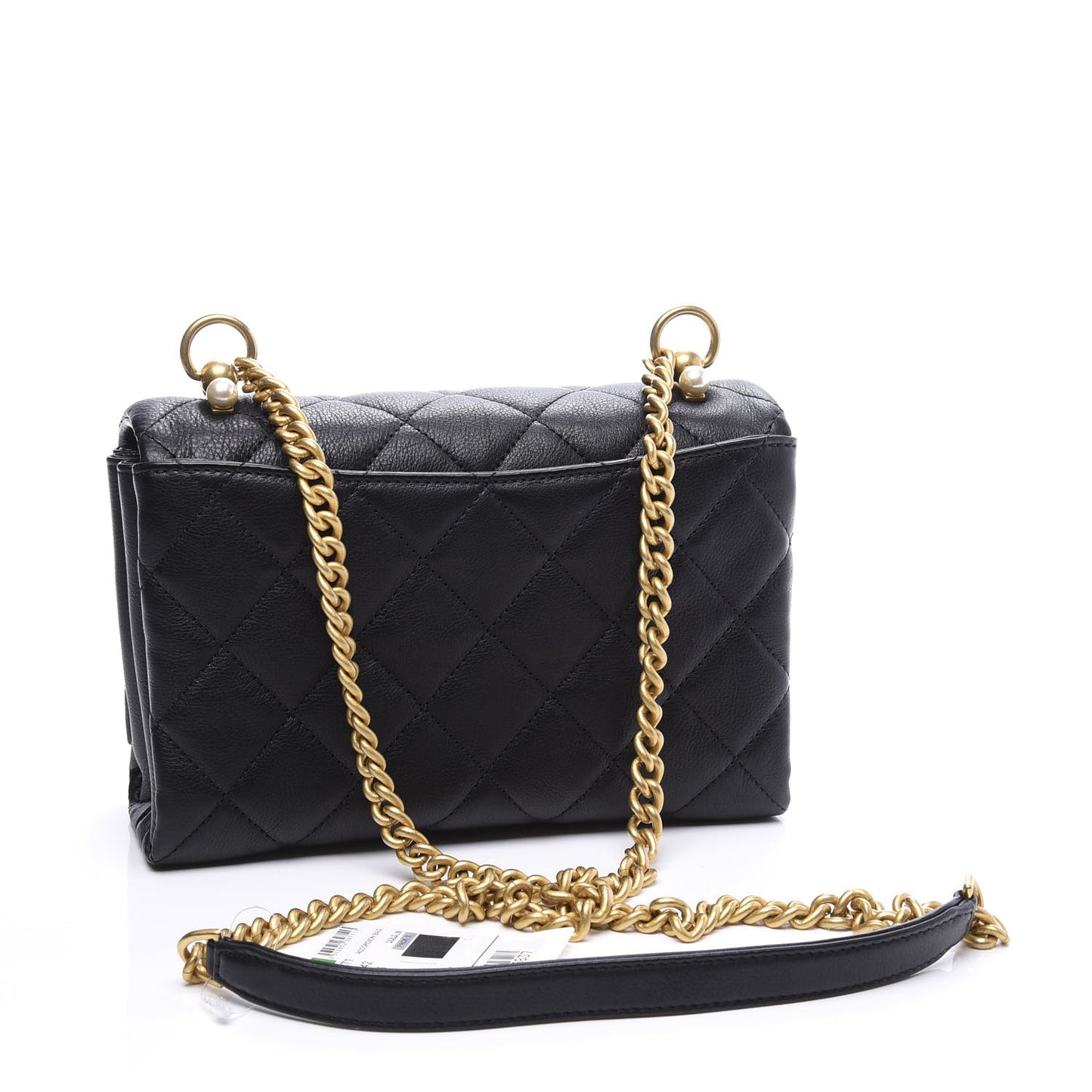 Calfskin Quilted Accordion Pearl CC Flap Bag Black