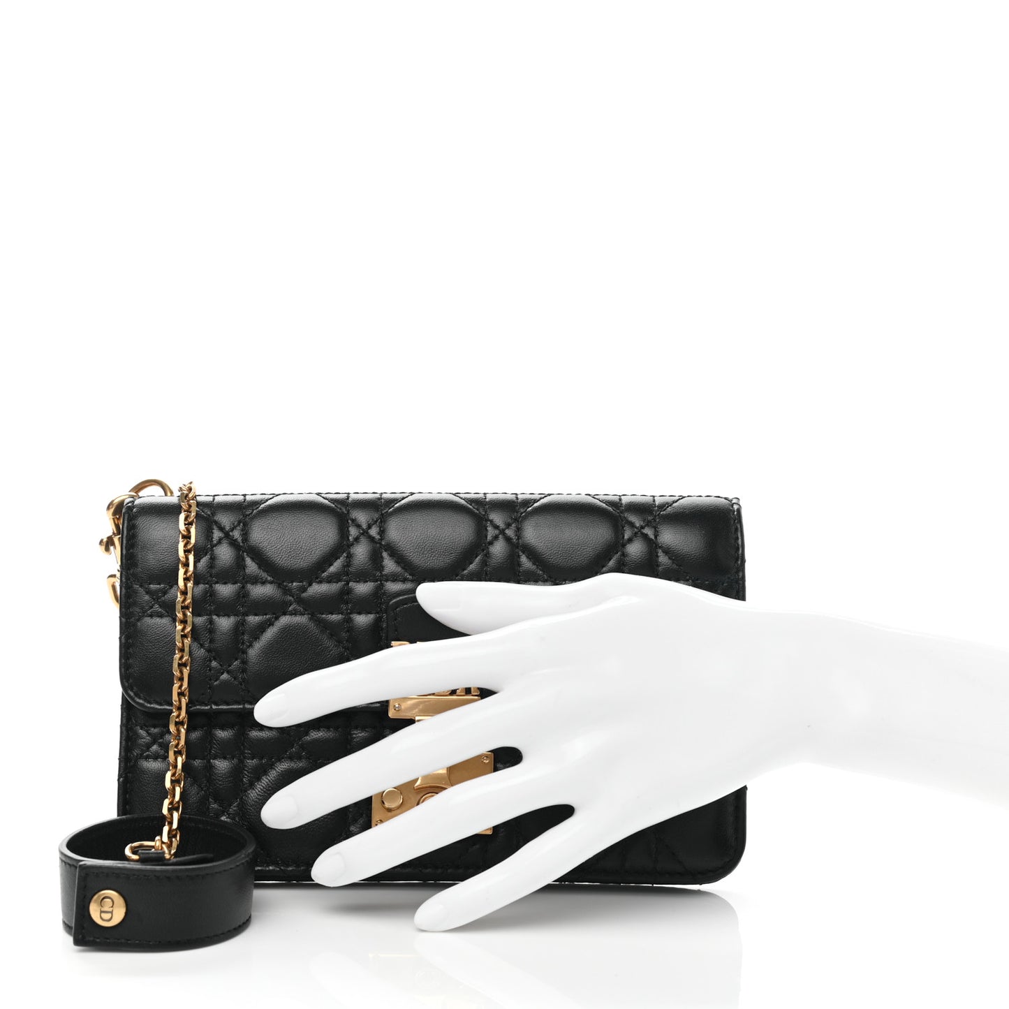 Lambskin Cannage Dioraddict Wristlet Clutch Black