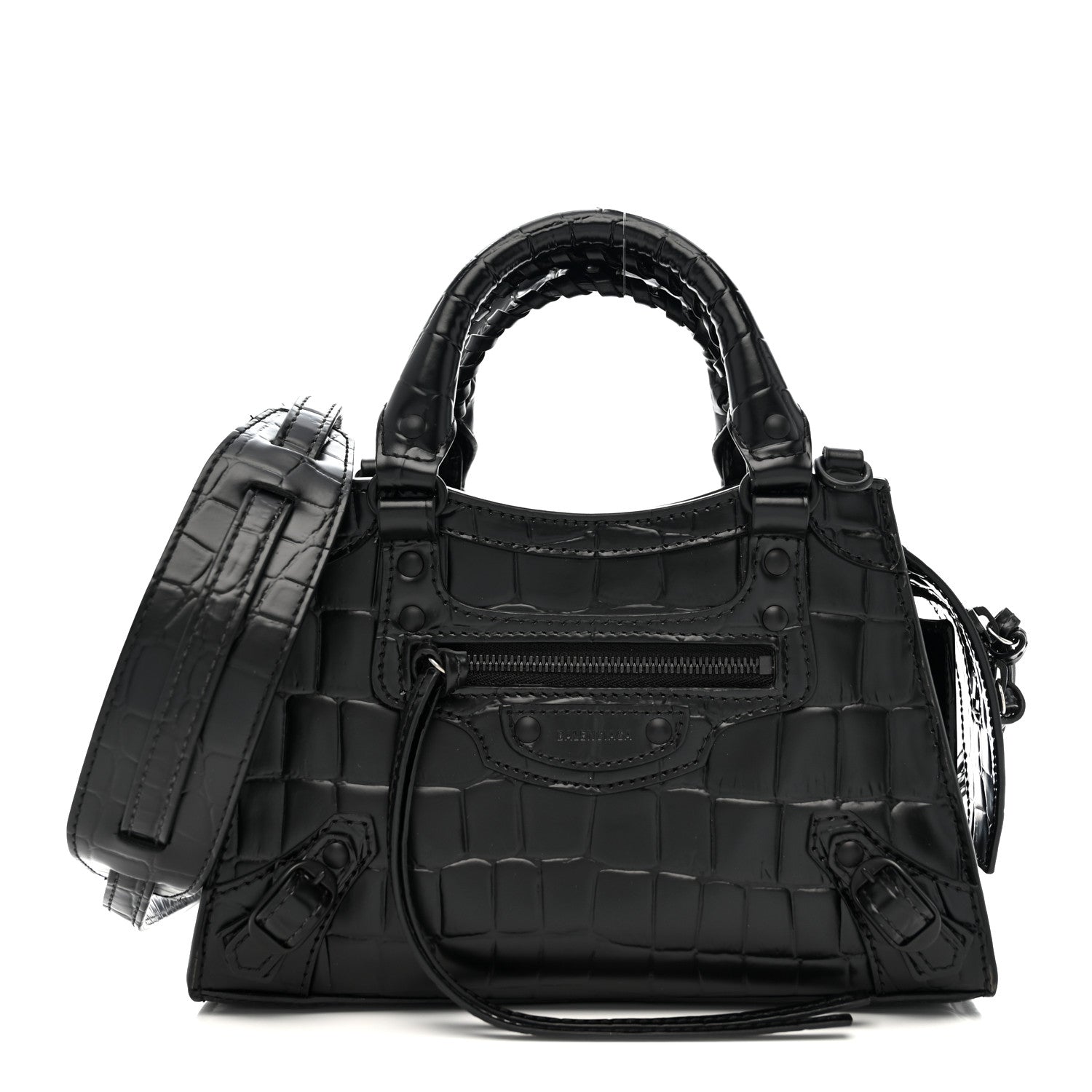 Balenciaga Semi Shiny Calfskin Crocodile Embossed Neo Classic