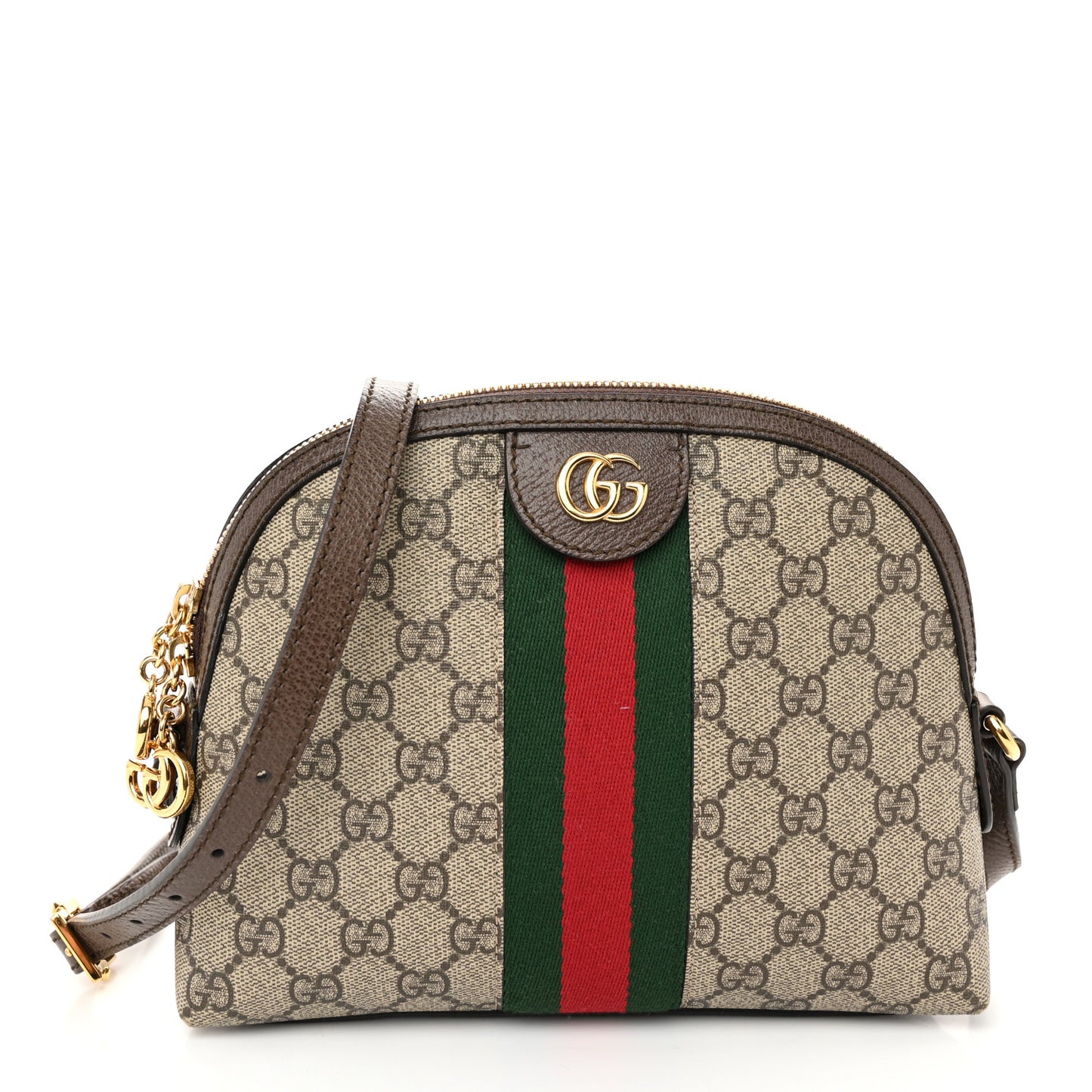 GG Supreme Monogram Textured Dollar Calfskin Web Small Ophidia Dome Shoulder Bag Beige Ebony New Acero