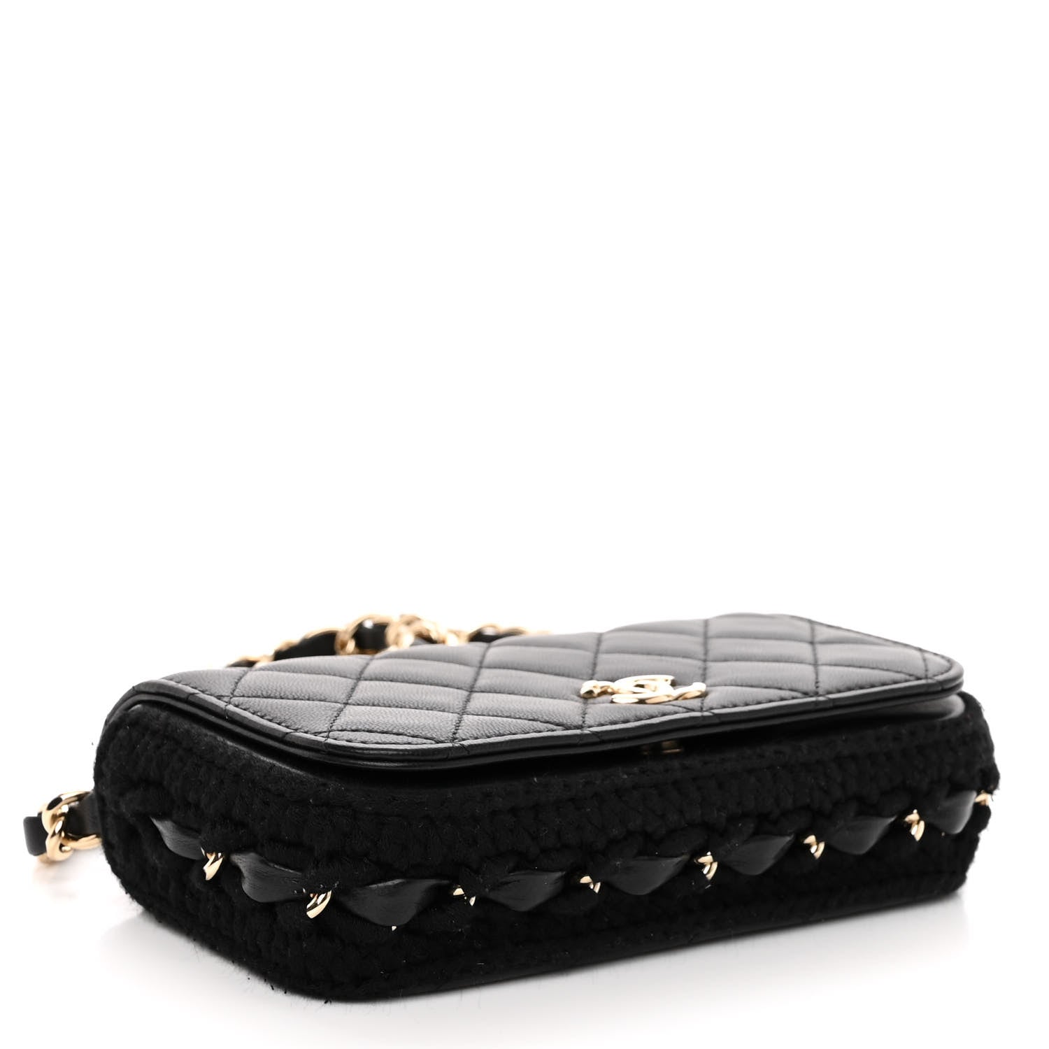 Chanel Lambskin Crochet Quilted Flap Phone Holder Black 4 of 11