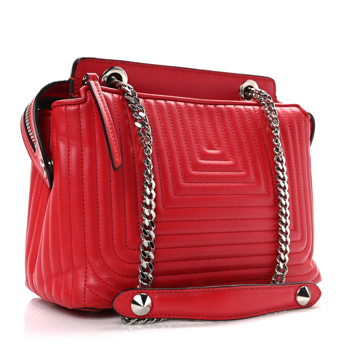 Shiny Nappa Trapuntata Small DotCom Click Chain Satchel Rojo