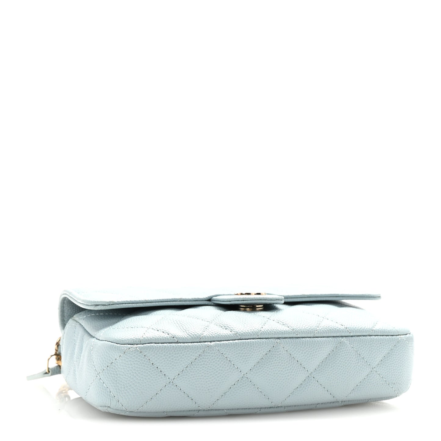 Caviar Quilted Flap Phone Holder With Chain Light Blue