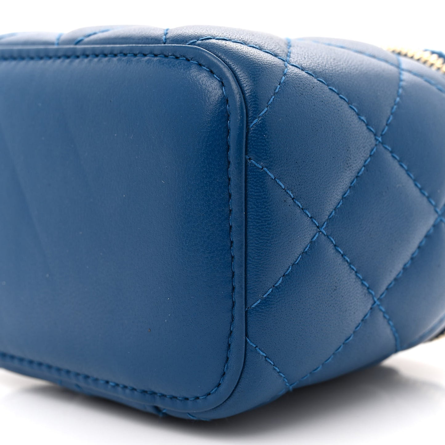 Lambskin Quilted Pearl Crush Mini Vanity Case With Chain Navy Blue
