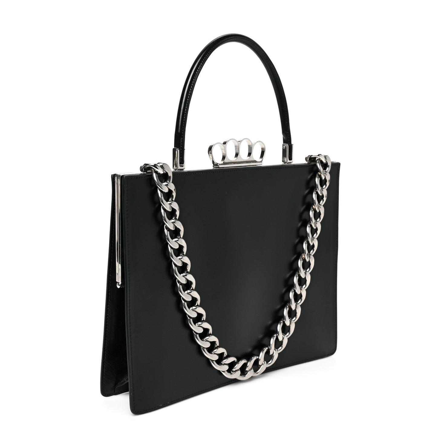 Calfskin Four Ring Shoulder Bag Black