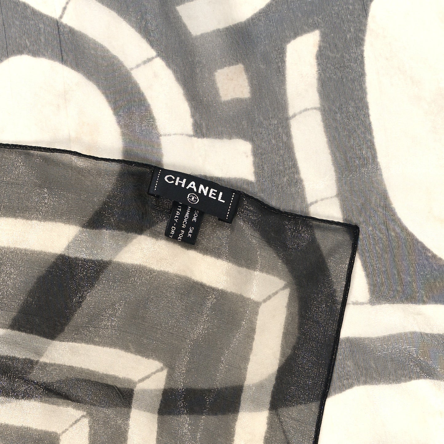 Metallic Silk Polyamide Geometric Square Scarf White Grey