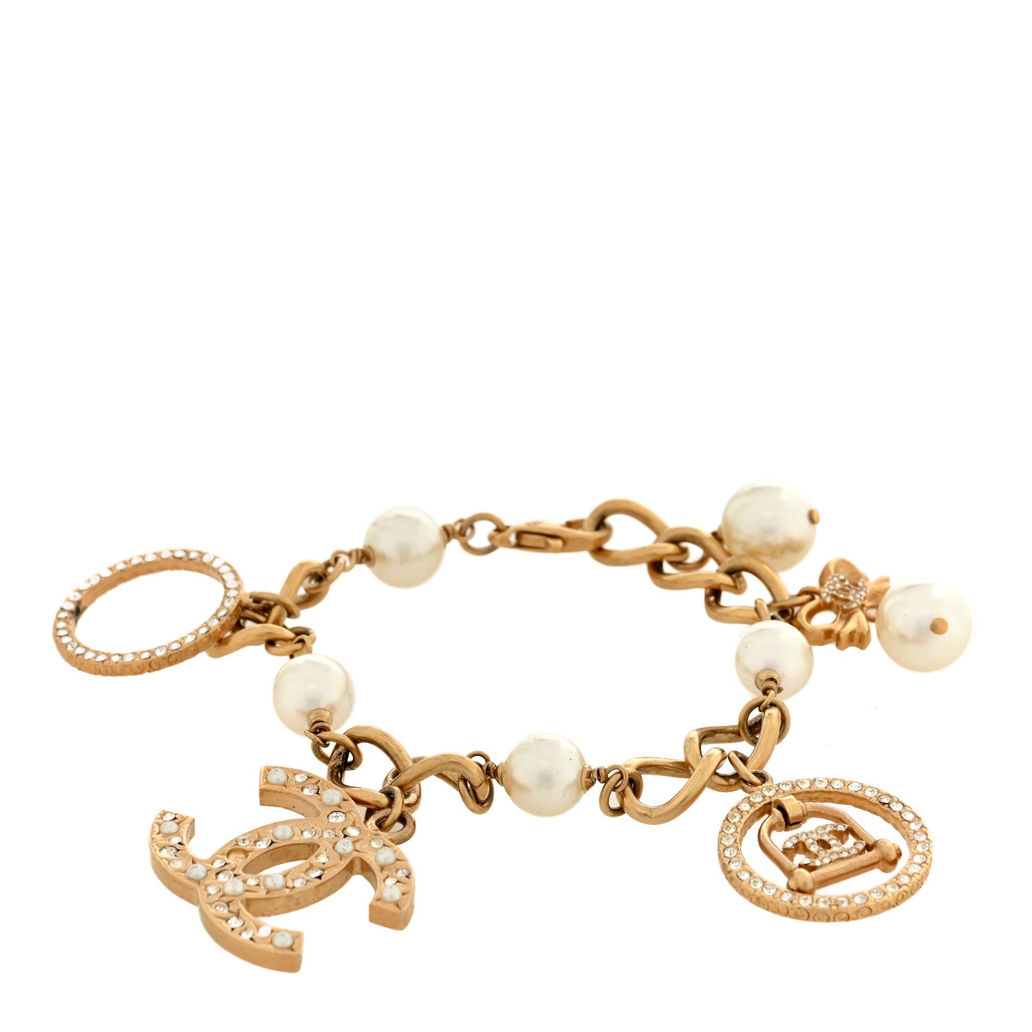Chanel Crystal Pearl CC Charm Bracelet Gold 1 of 4