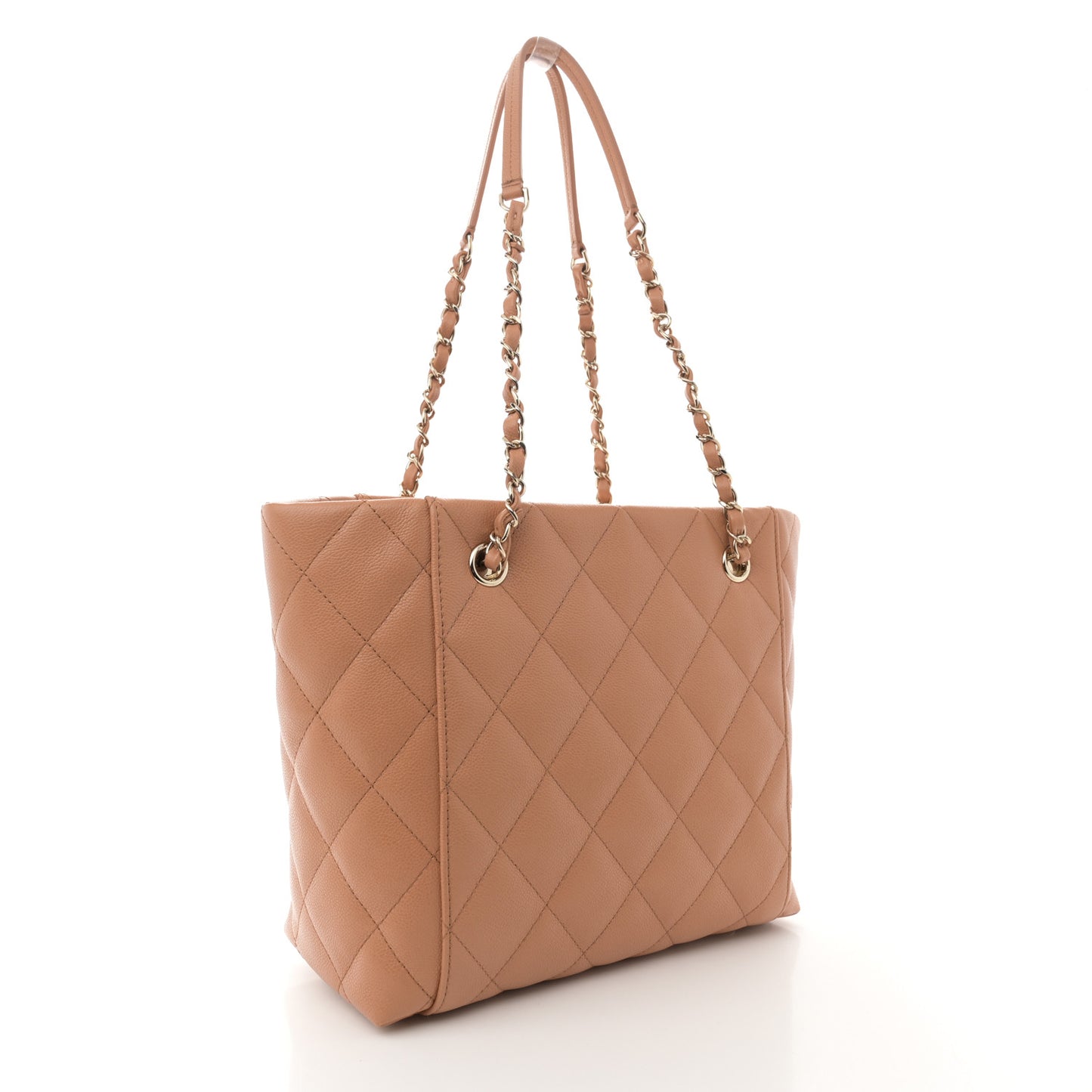 Caviar Quilted Small Shopping Tote Dark Beige