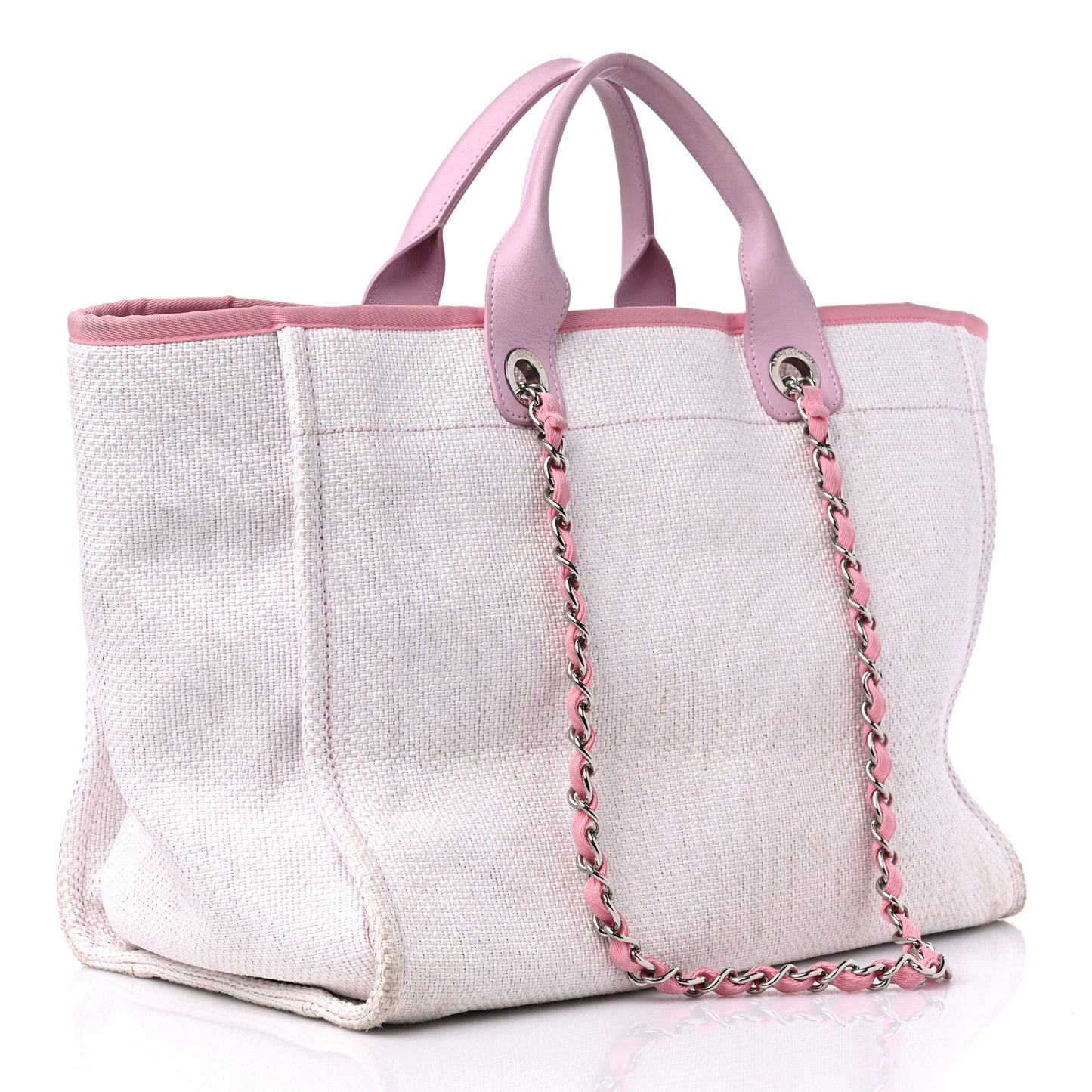Woven Straw Raffia Medium Deauville Tote Pink