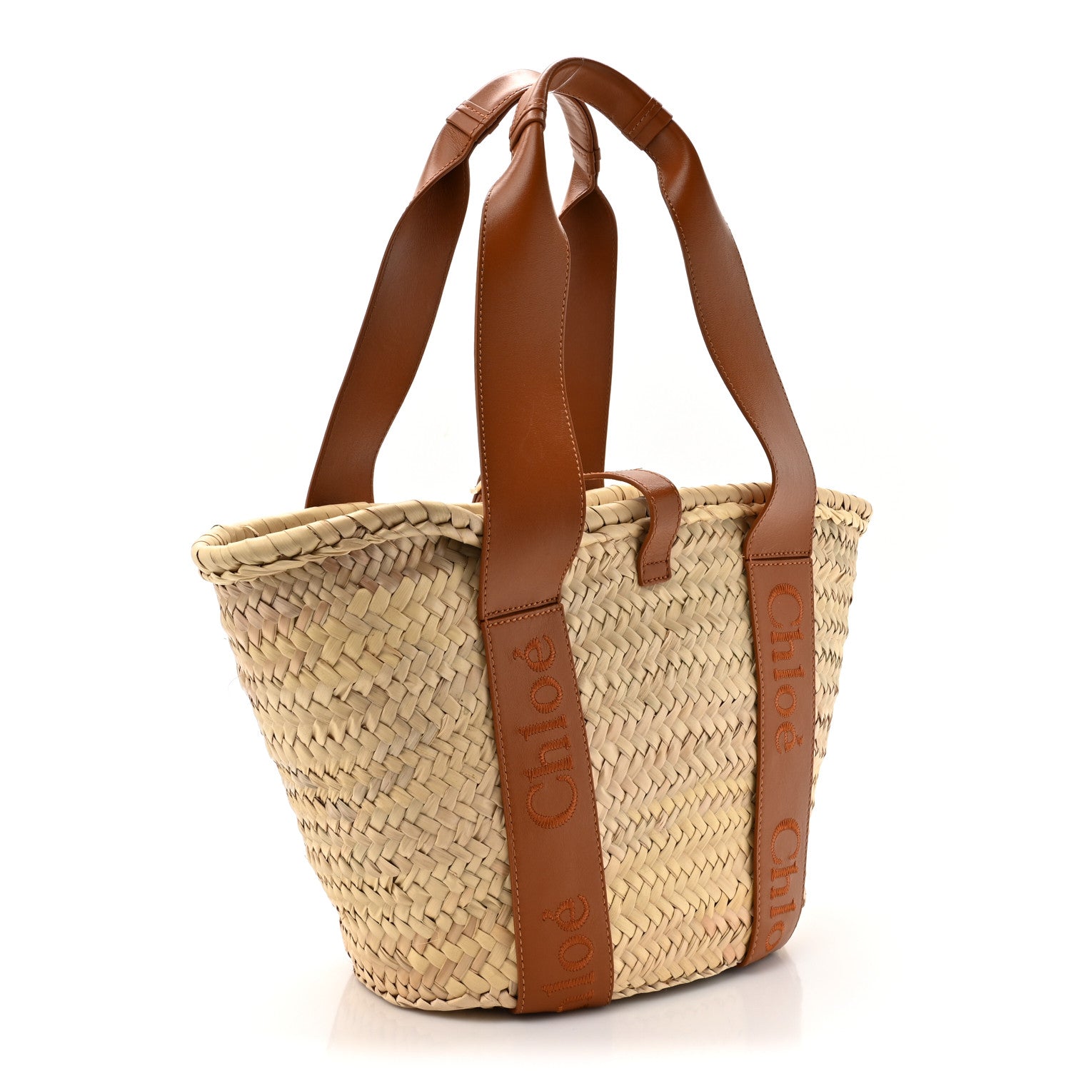 Chloe Palm Leaf Smooth Calfskin Medium Sense Basket Caramel 3 of 11