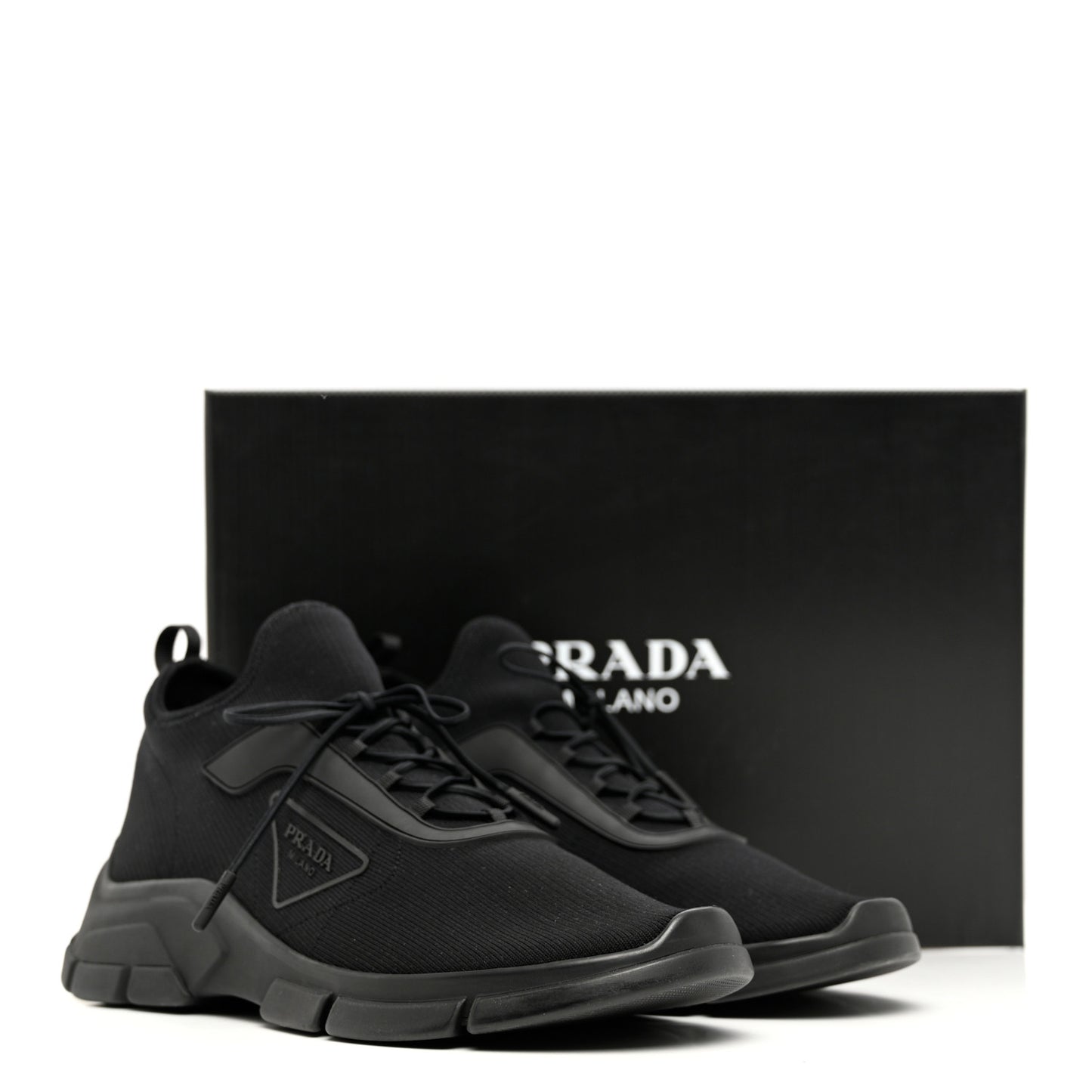 Knit Fabric Logo Mens Running Sneakers 8 Black