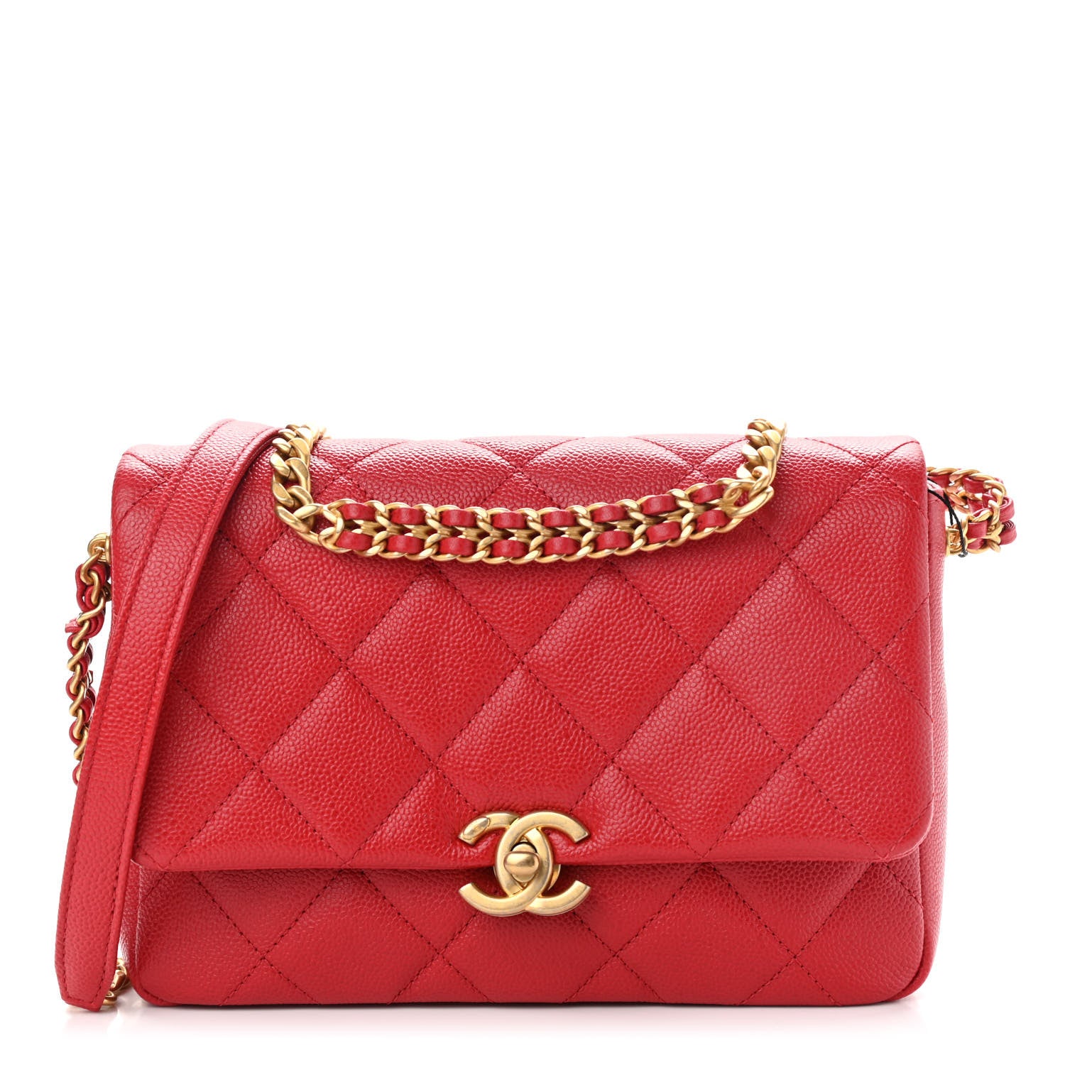 Chanel Shiny Caviar Quilted Small Chain Melody Flap Red 1 of 9