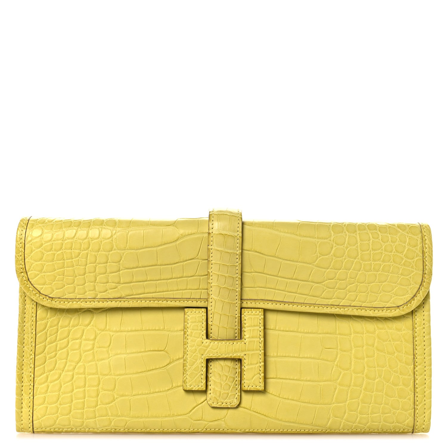 Hermes Matte Alligator Verso Jige Elan 29 Clutch Lime Caramel