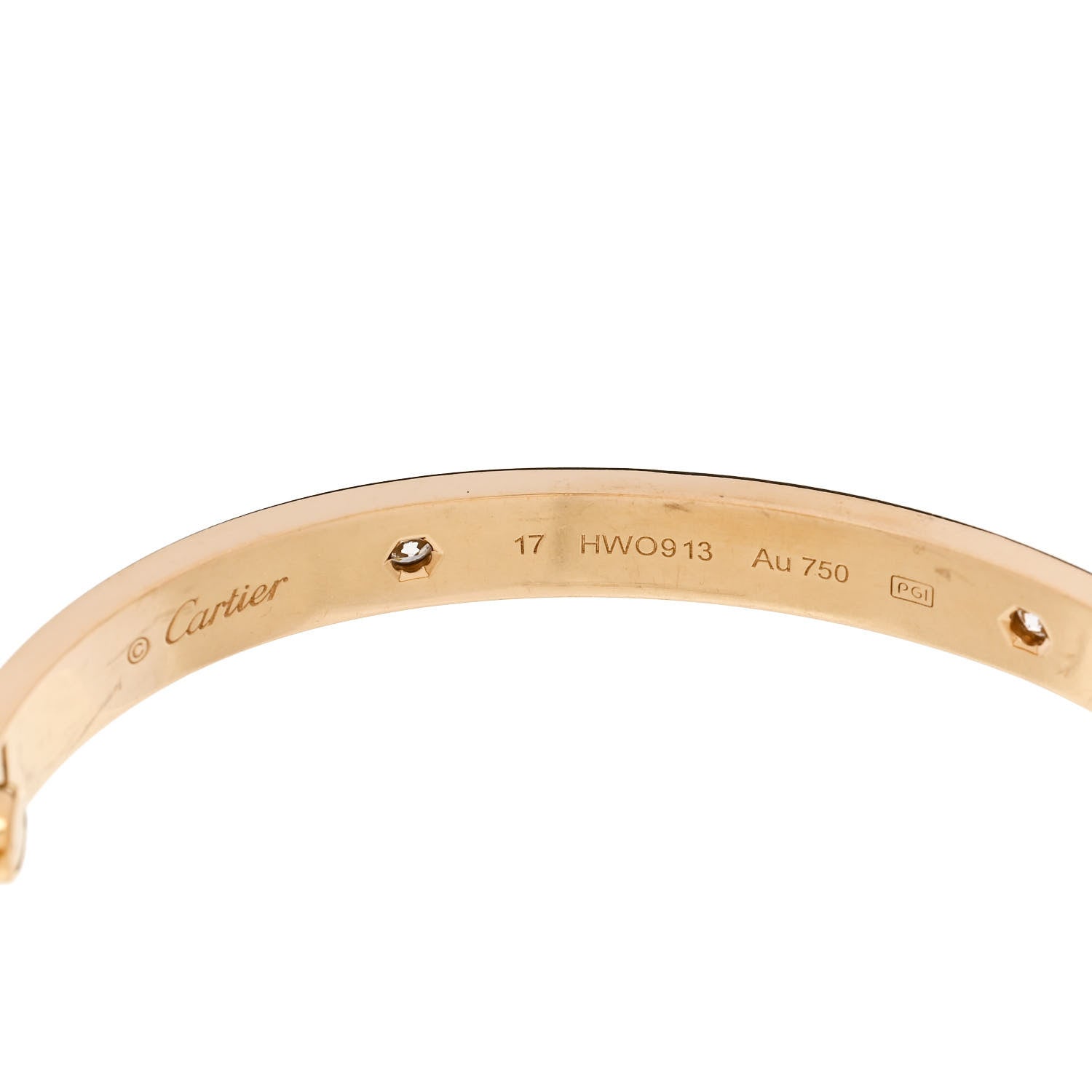 Cartier 18K Yellow Gold 4 Diamond LOVE Bracelet 17 5 of 6