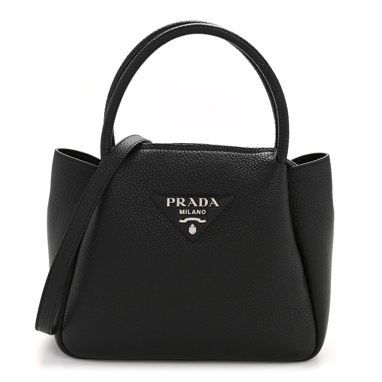 Prada Vitello Daino Soft Small Zippered Top Handle Bag Black