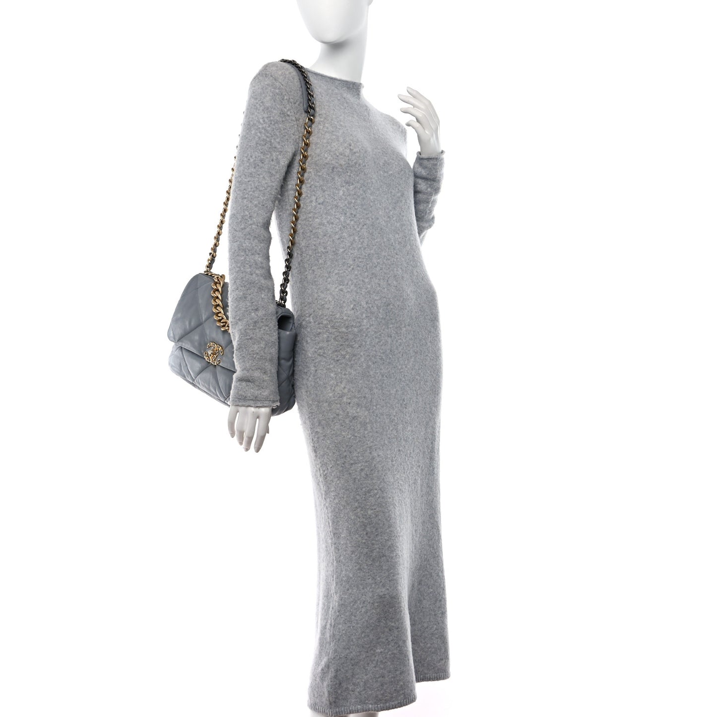 Lambskin Quilted Large Chanel 19 Flap Grey