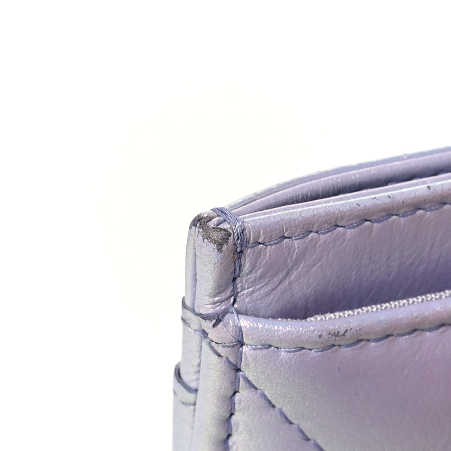 Iridescent Calfskin Quilted Chanel 19 Card Holder Light Purple