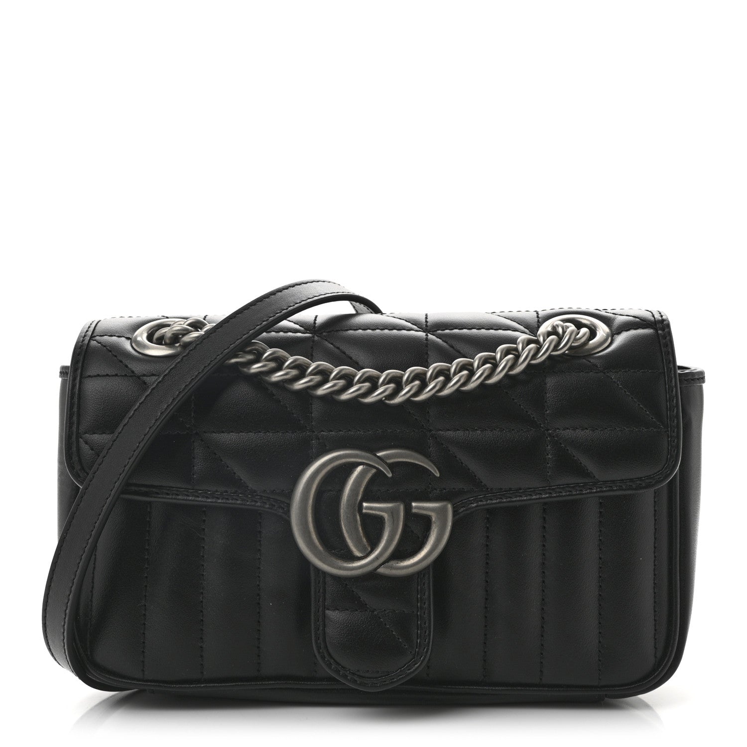 Gucci Calfskin Matelasse Aria Mini GG Marmont Shoulder Bag Black