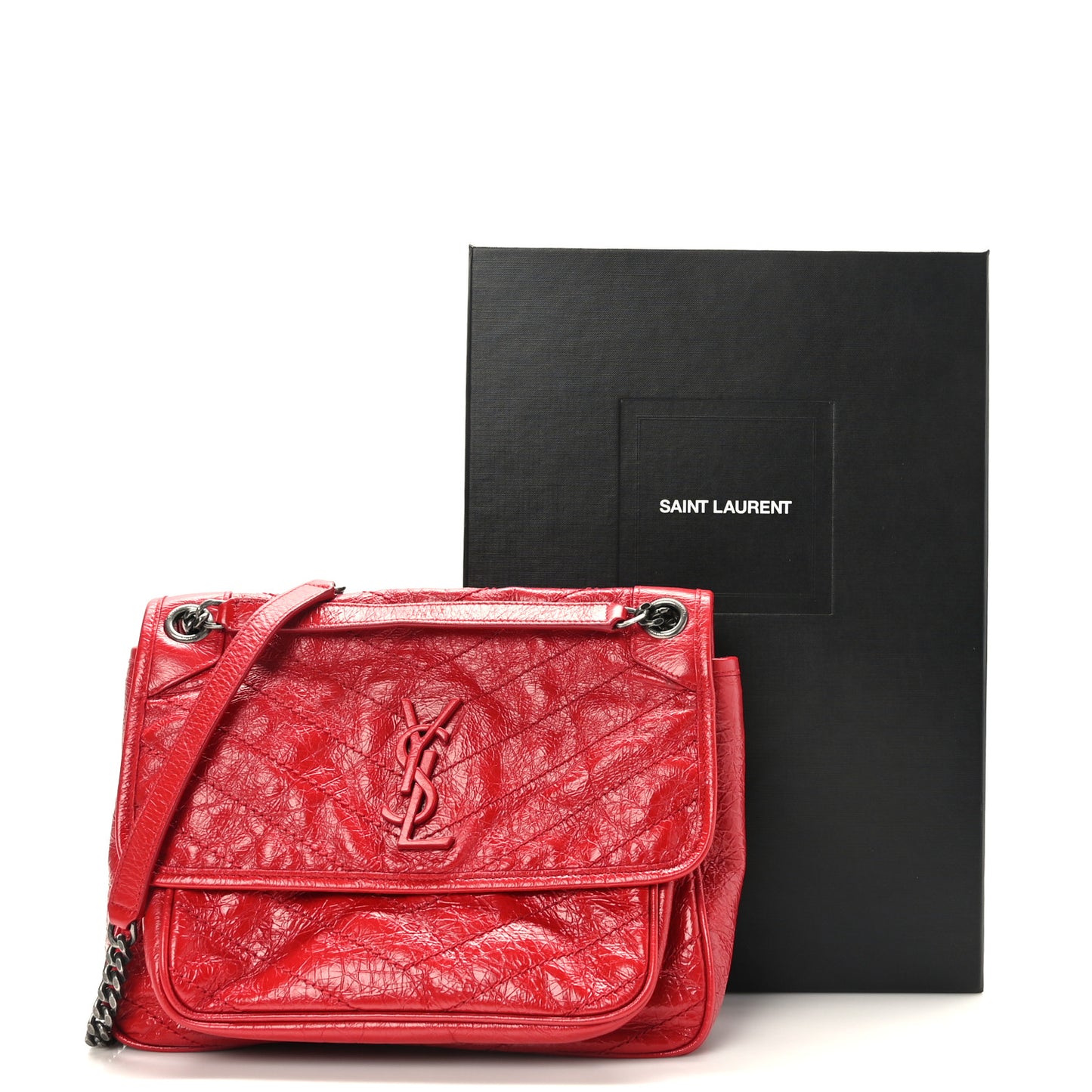 Crinkled Calfskin Matelasse Monogram Medium Niki Chain Satchel Rouge Eros