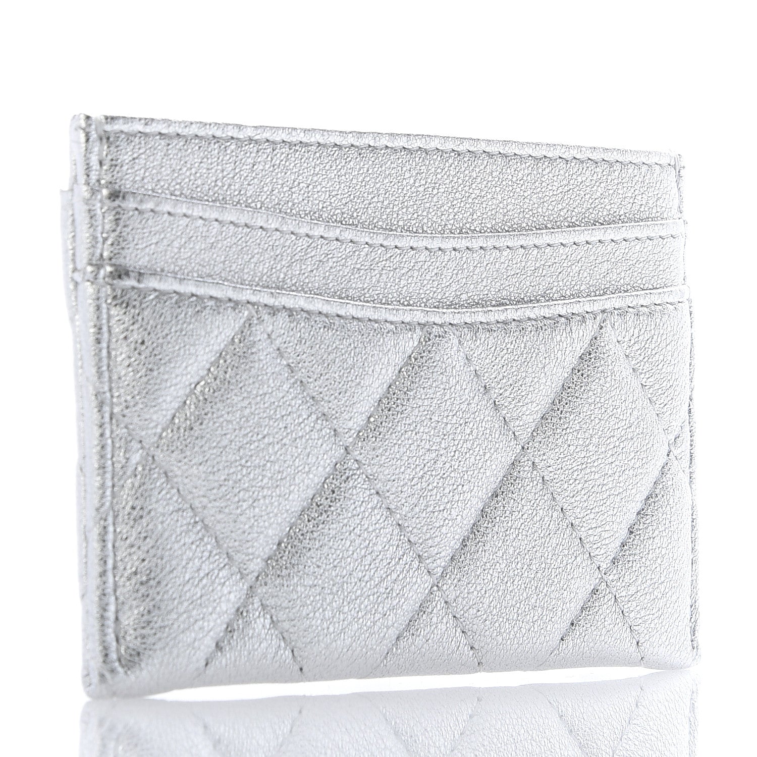 Chanel Metallic Lambskin Quilted Card Holder Silver 3 of 11