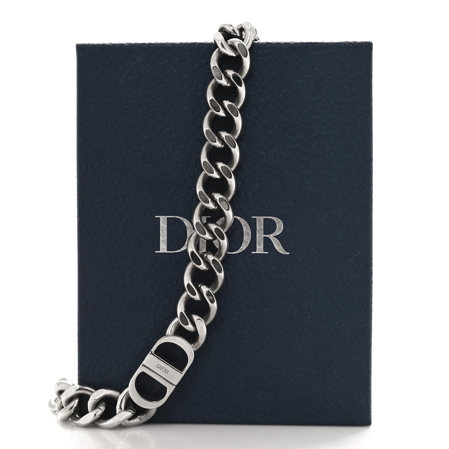 Christian Dior Brass CD Icon Chain Link Necklace Silver 5 of 5