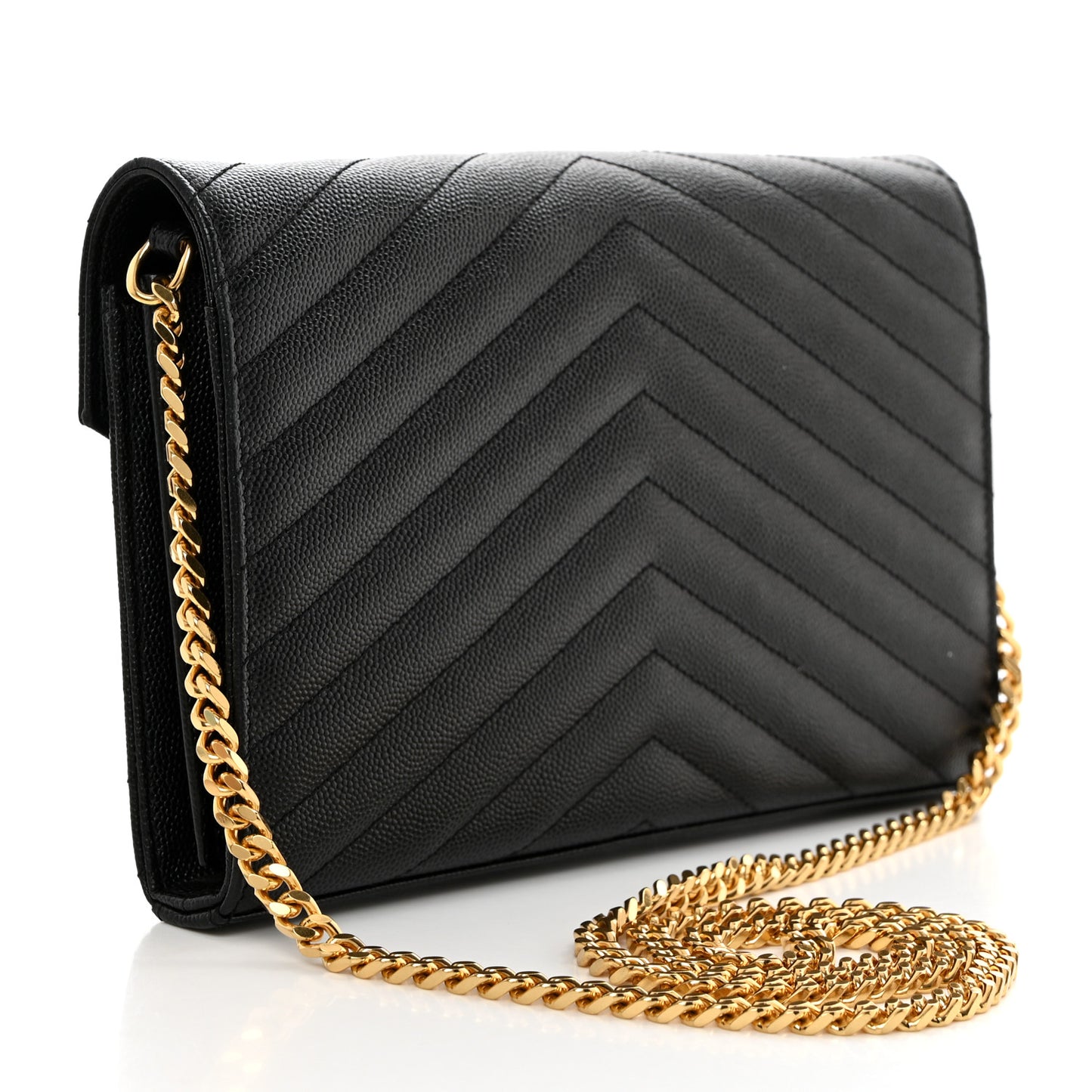 Grain De Poudre Matelasse Chevron Monogram Chain Wallet Black