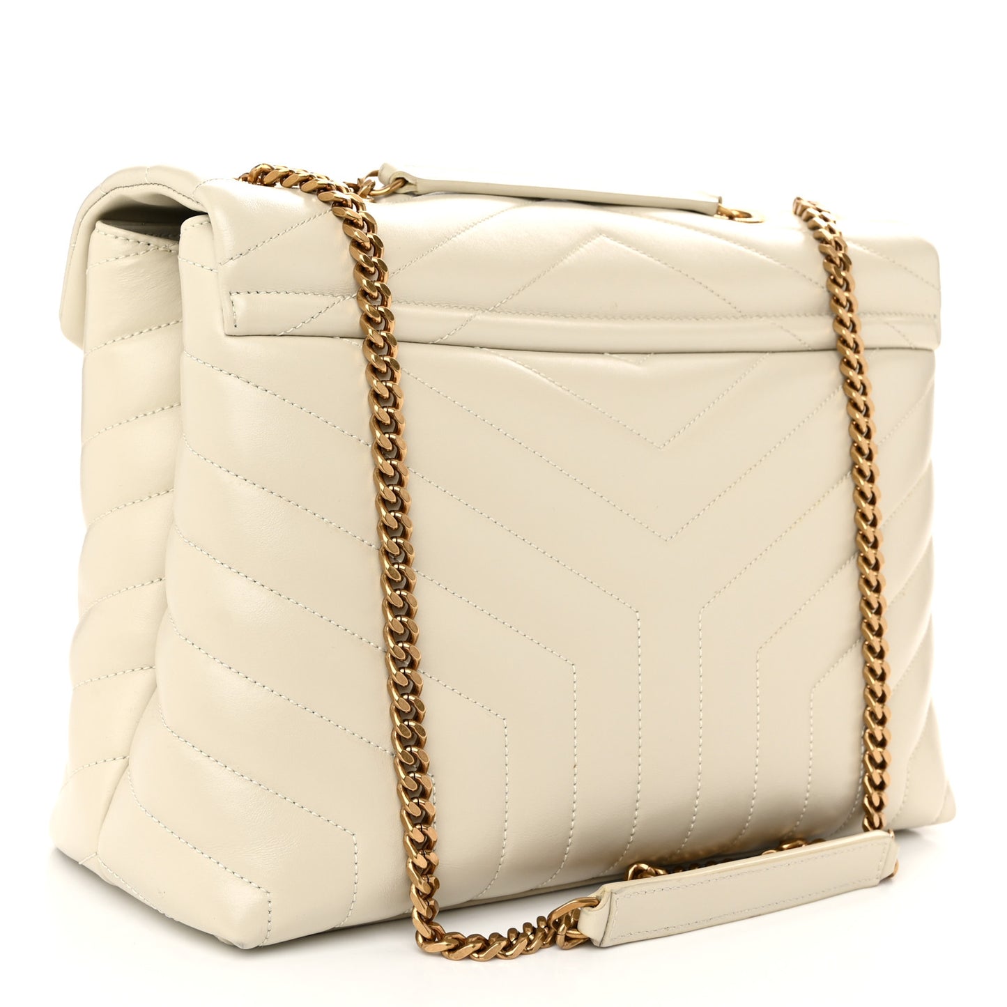 Calfskin Y Quilted Monogram Medium Loulou Chain Satchel Crema Soft